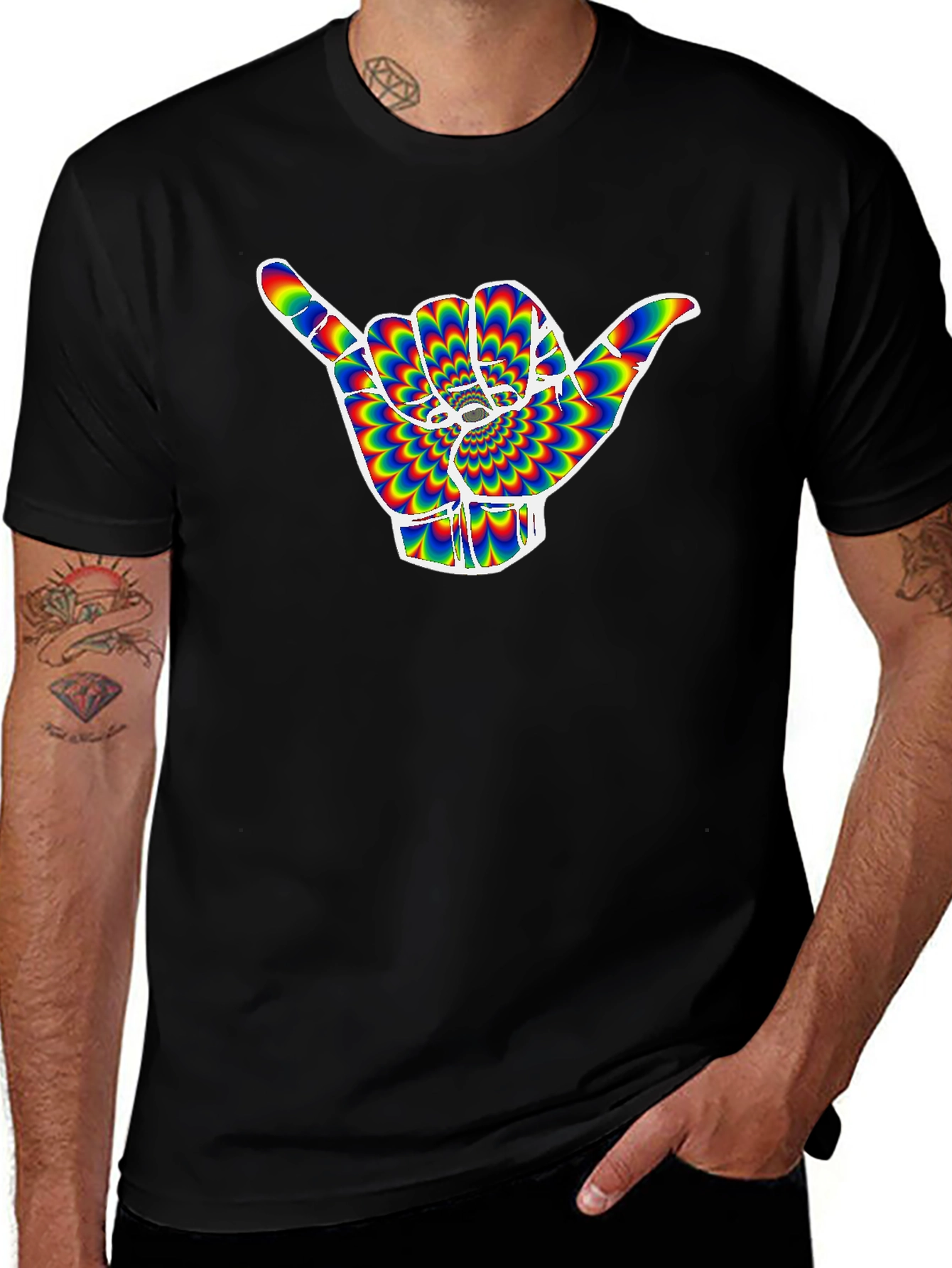 Hang Loose Shaka Hand Rainbow Illusion T-Shirt