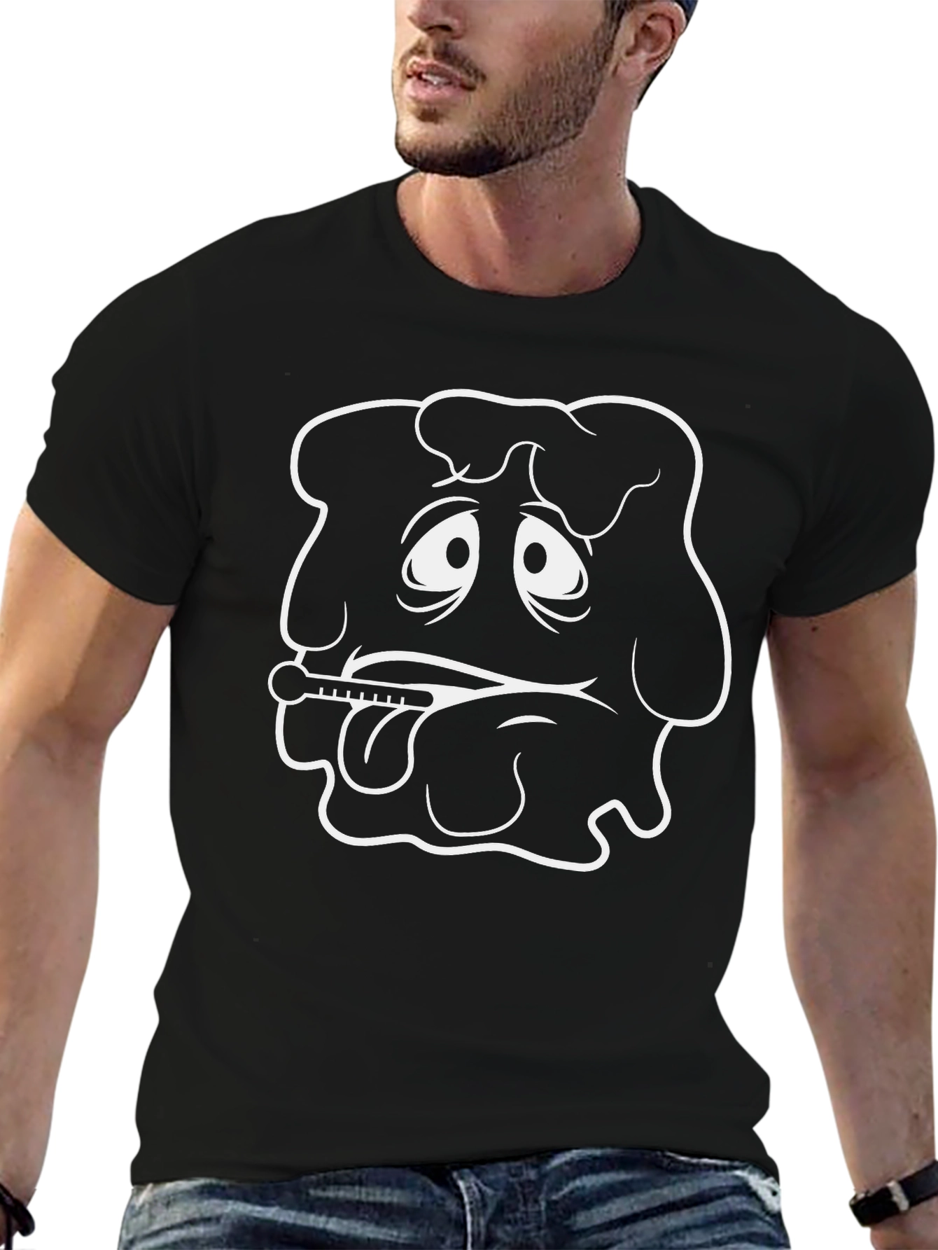 Sick Day Cartoon Graphic T-Shirt - Black