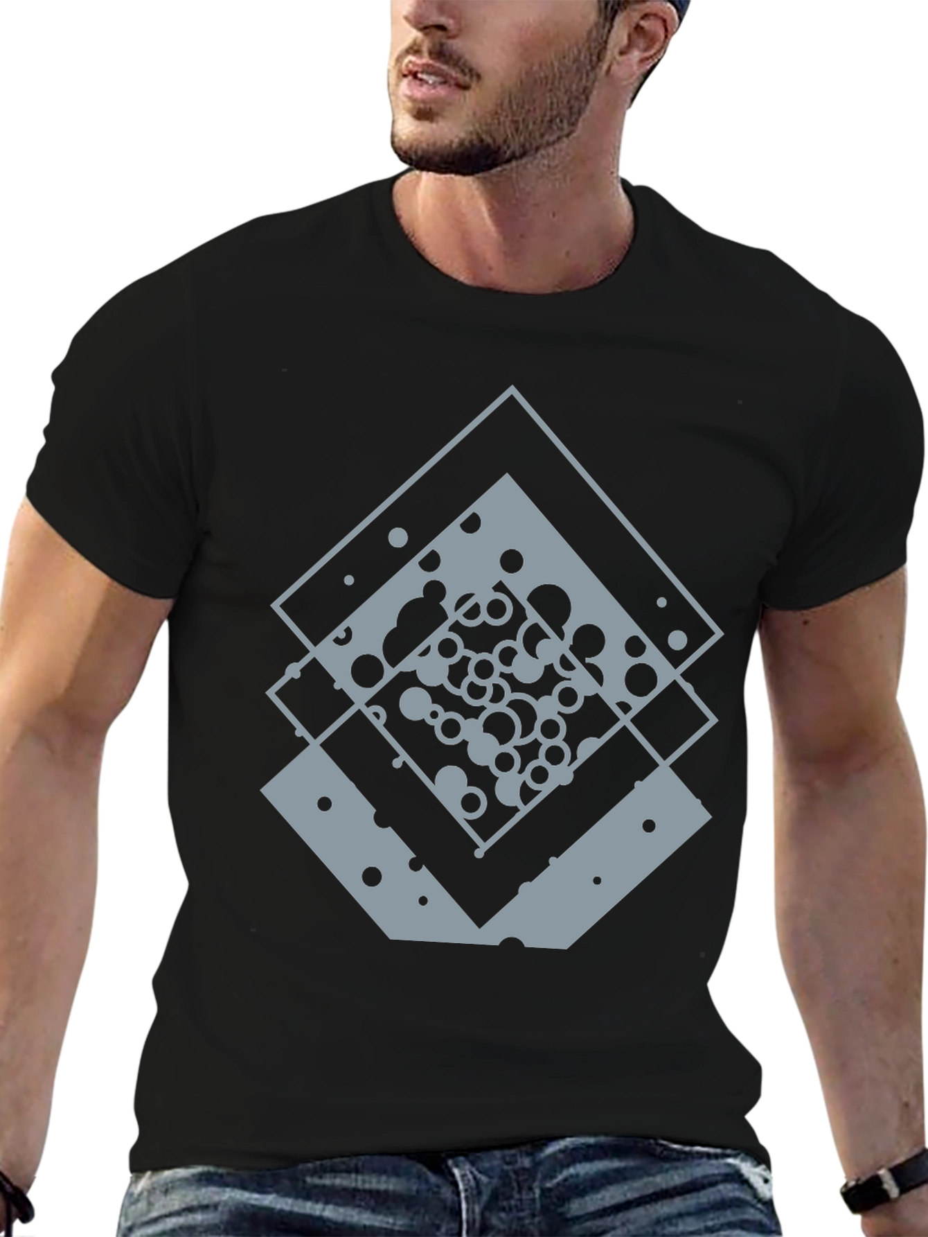 Geometric Squares Graphic Tee - Black