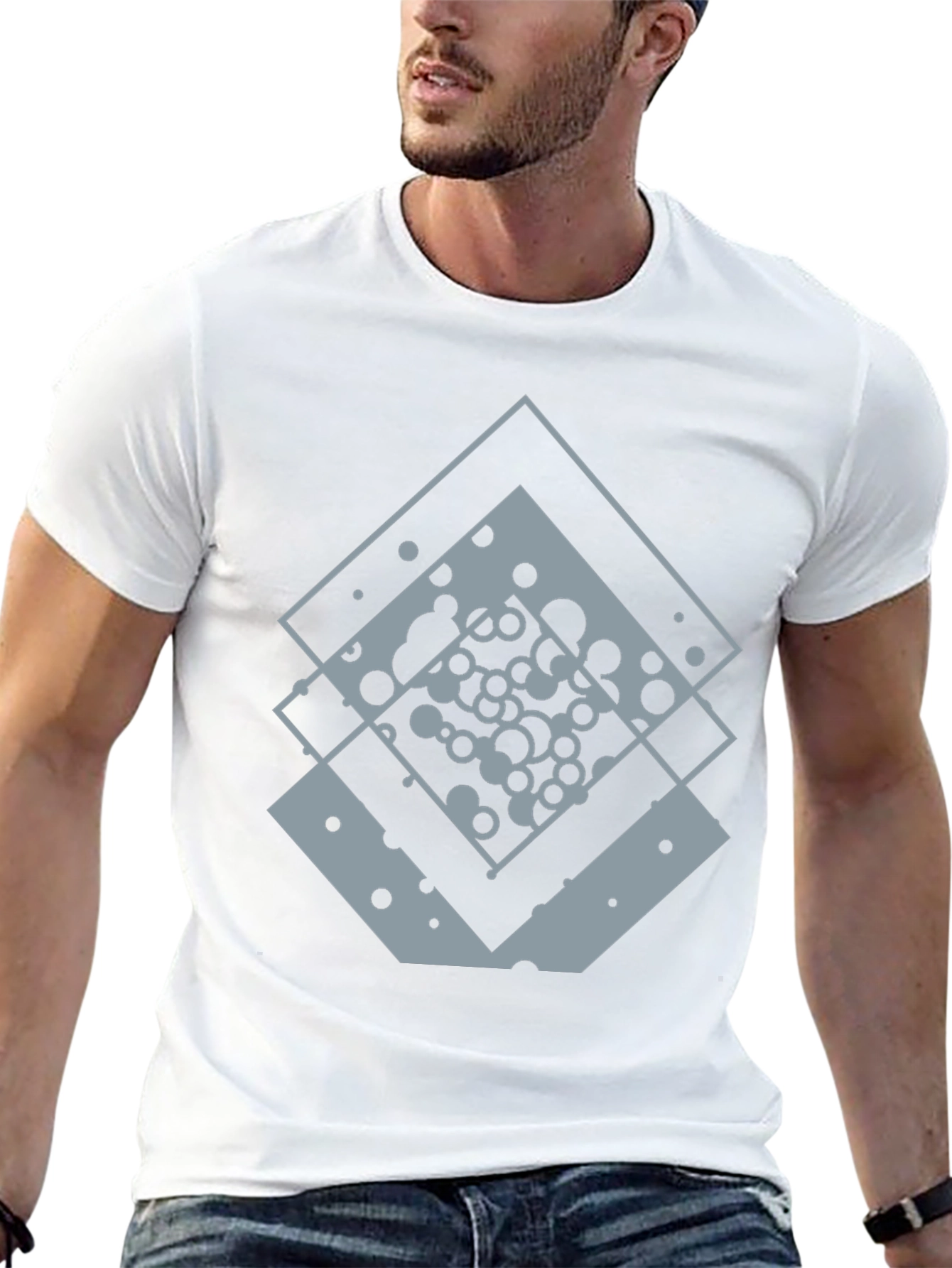 Geometric Squares Graphic Tee - Black
