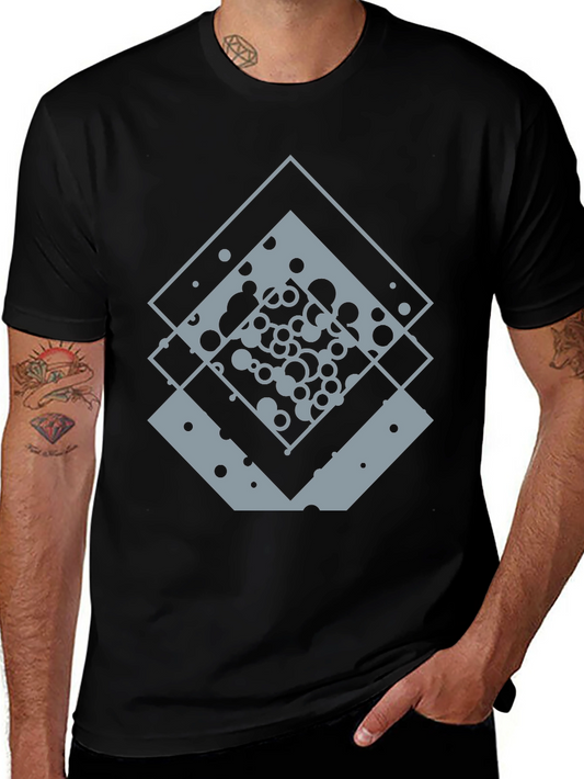 Geometric Squares Graphic Tee - Black