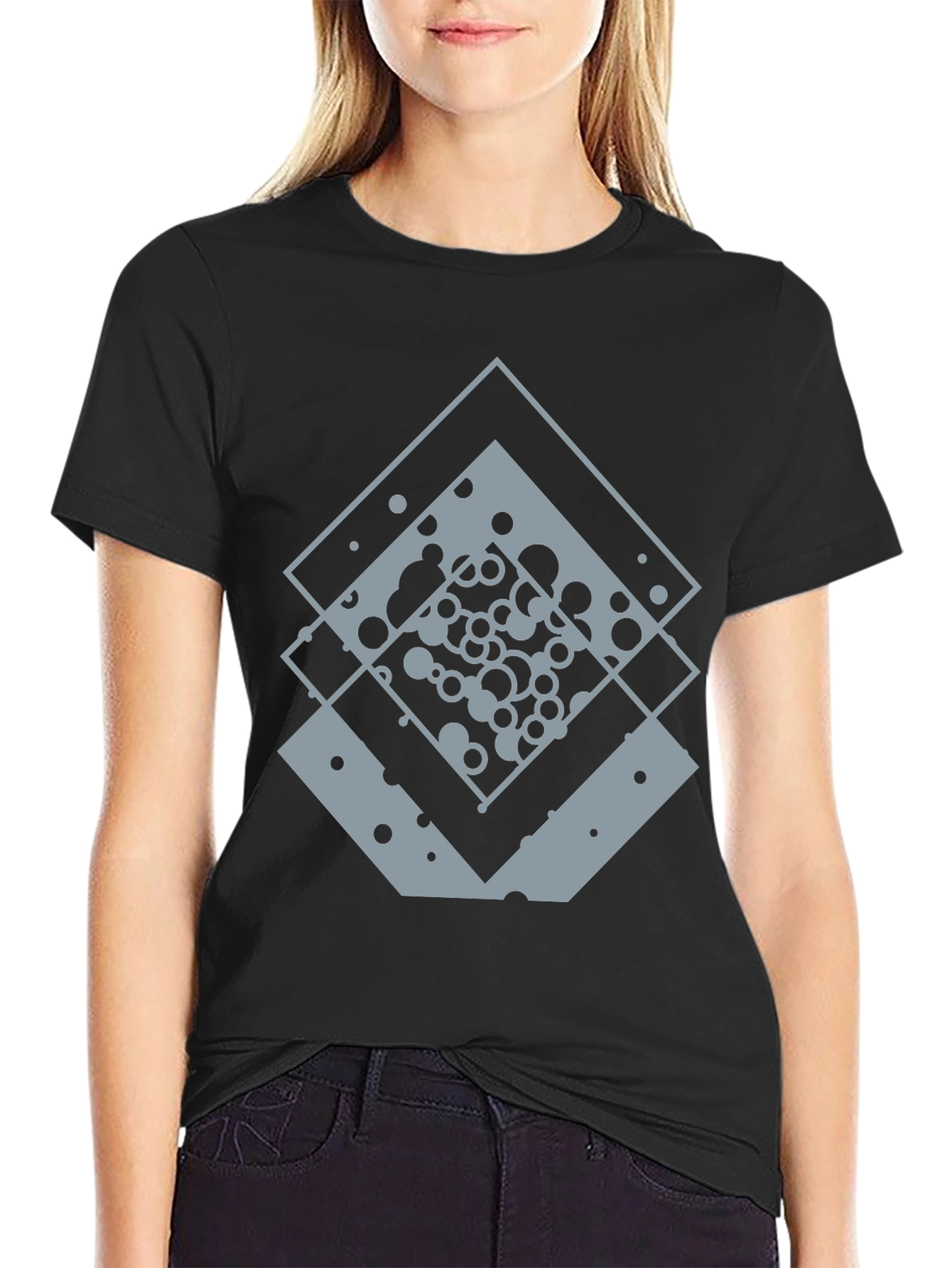 Geometric Squares Graphic Tee - Black