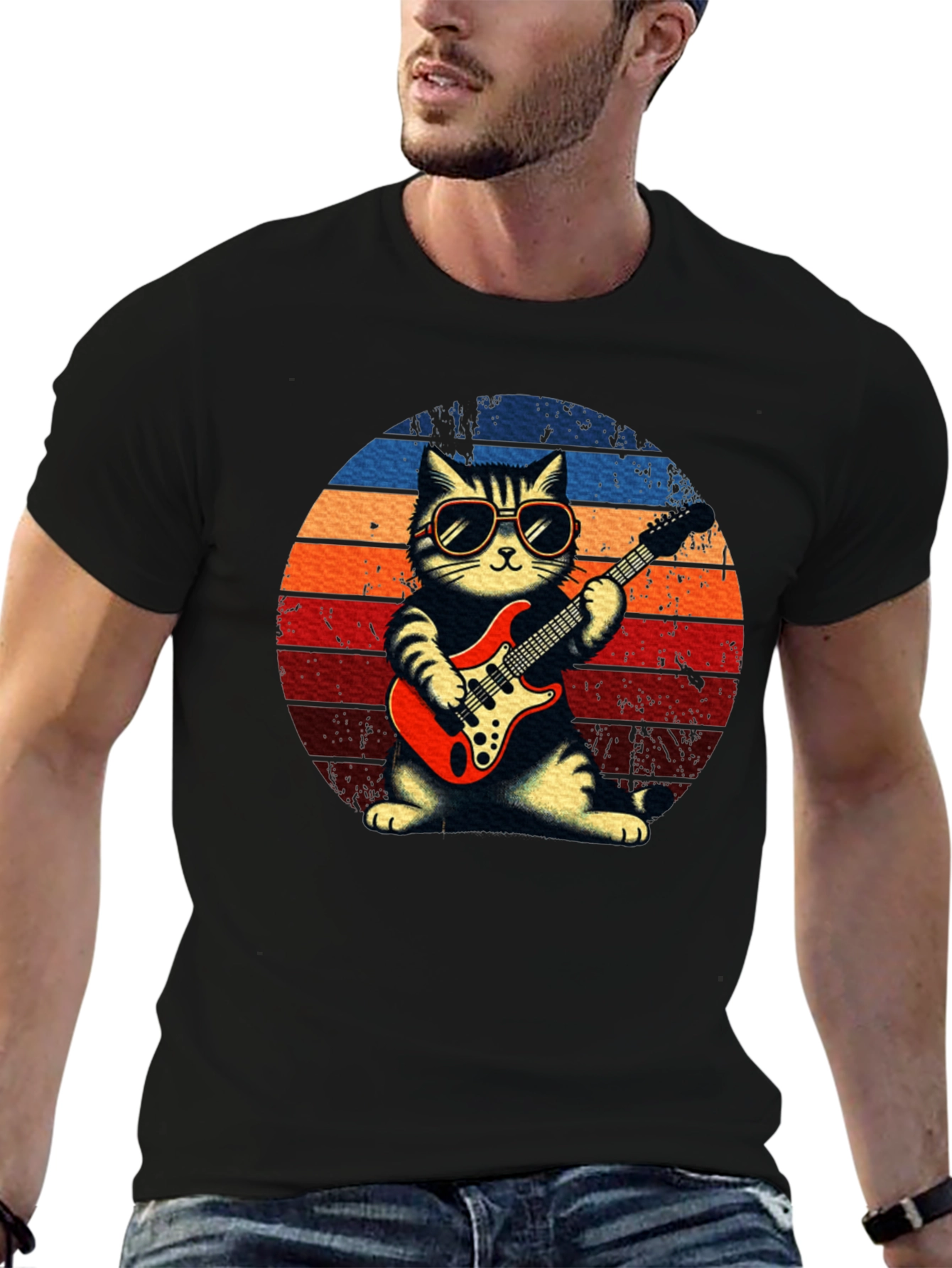Cat Guitarist Graphic Tee