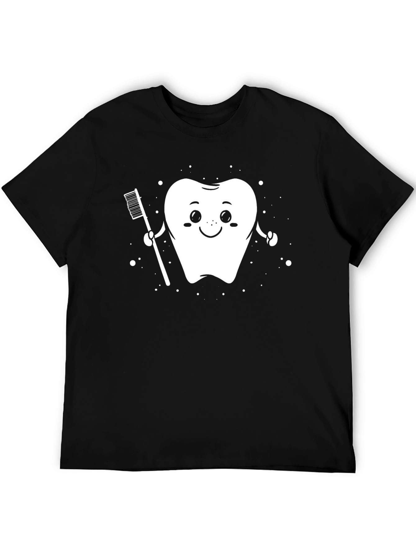 Cute Tooth and Toothbrush Black T-Shirt