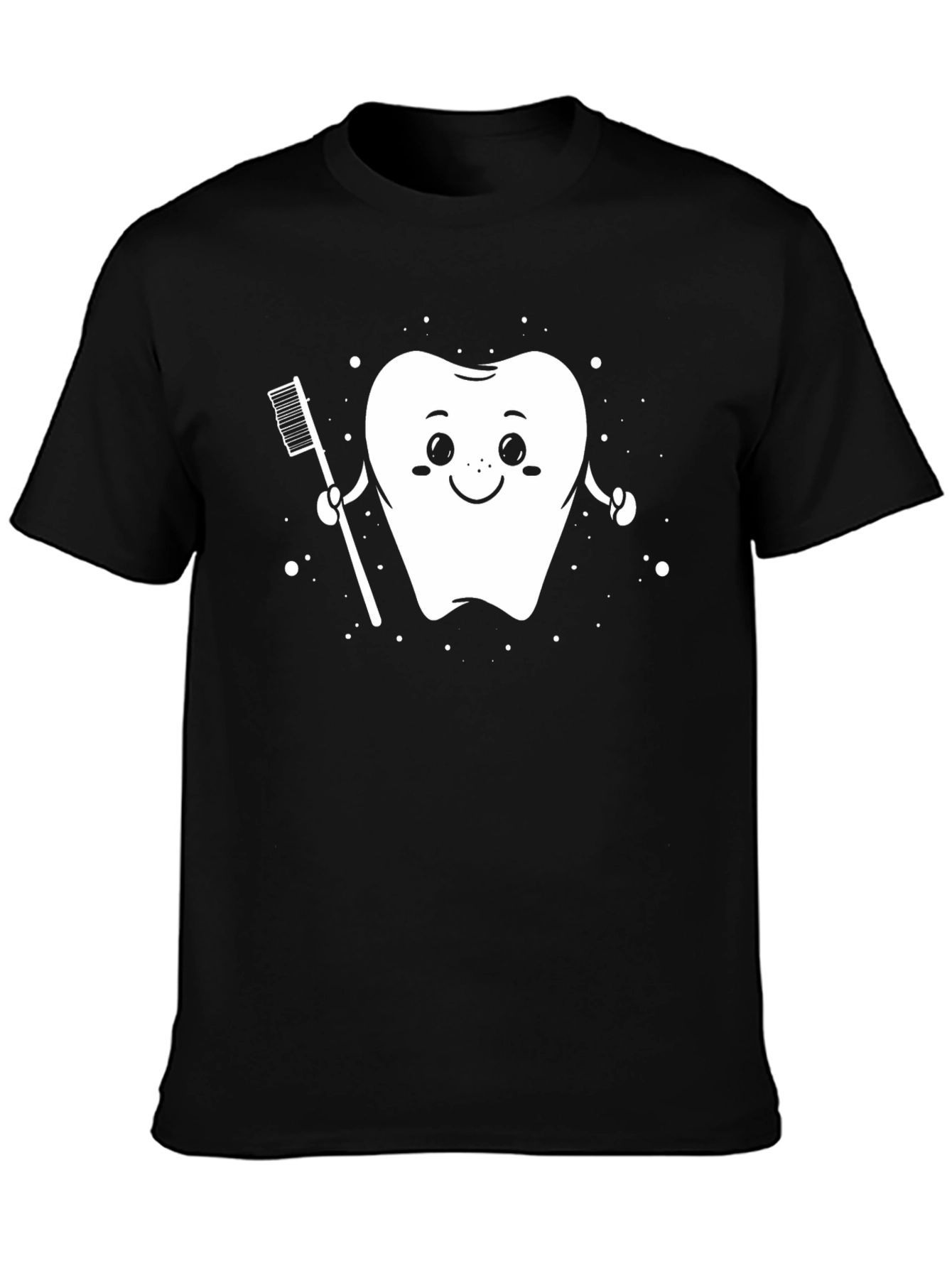 Cute Tooth and Toothbrush Black T-Shirt