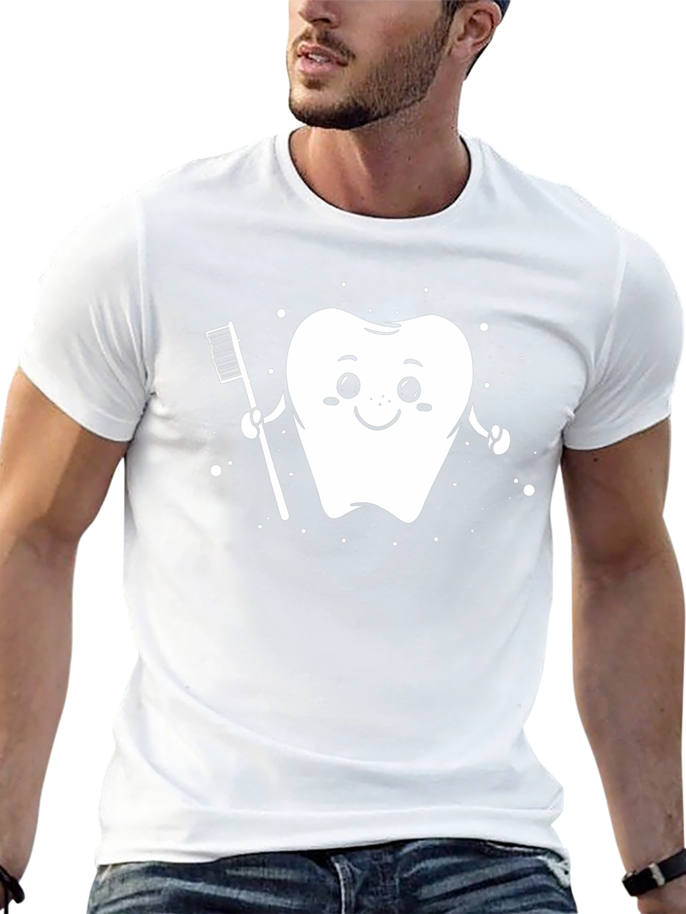 Cute Tooth and Toothbrush Black T-Shirt