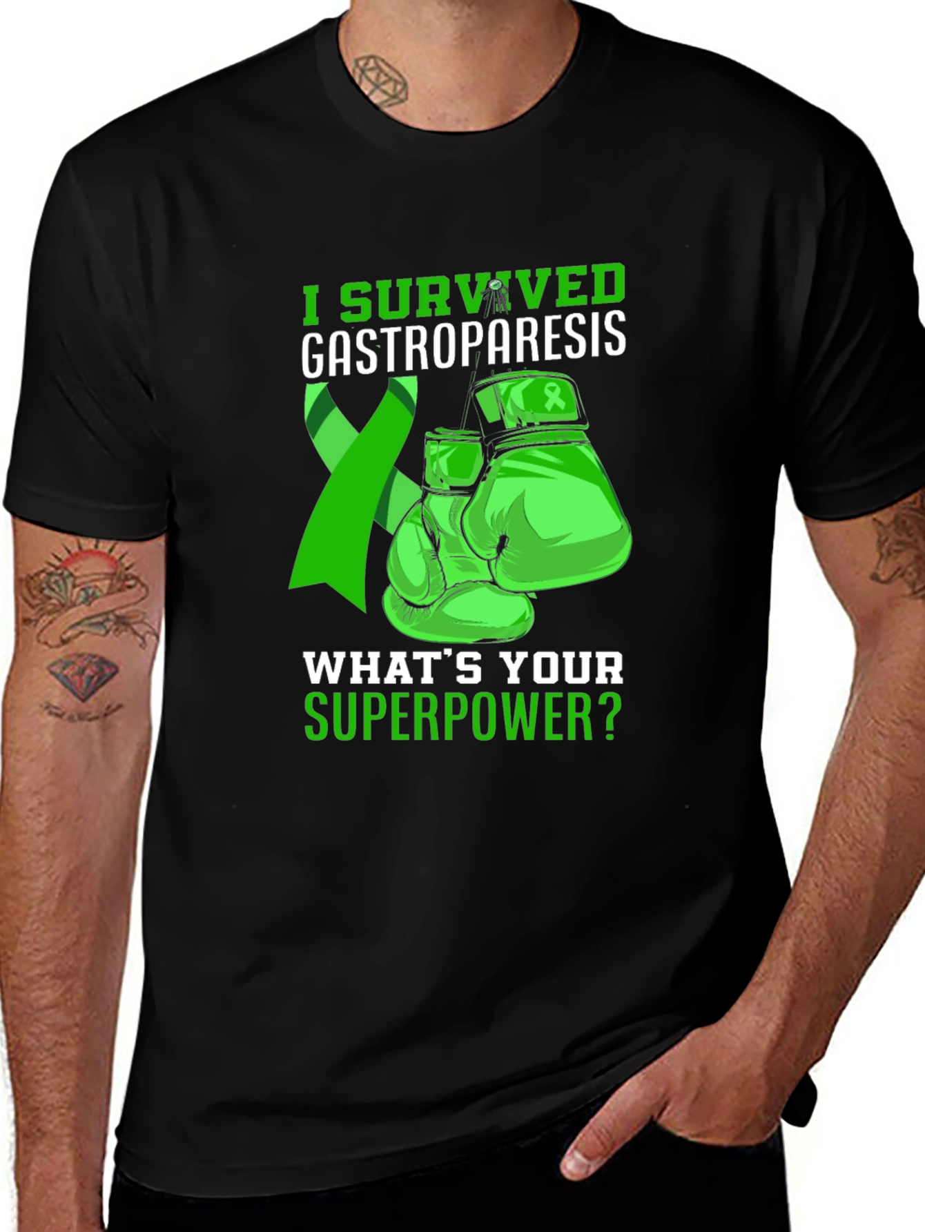 Gastroparesis Survivor T-Shirt Green Ribbon Boxing Gloves