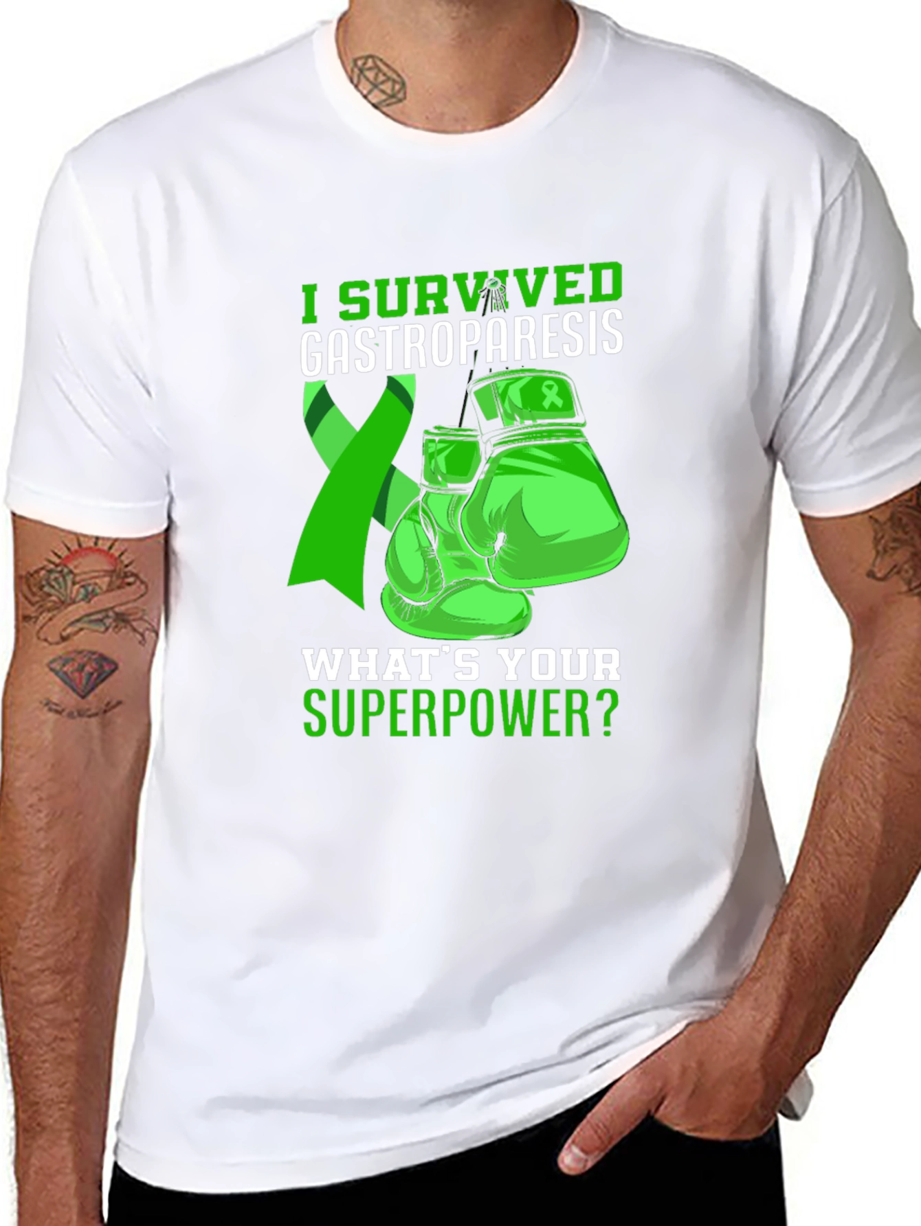 Gastroparesis Survivor T-Shirt Green Ribbon Boxing Gloves