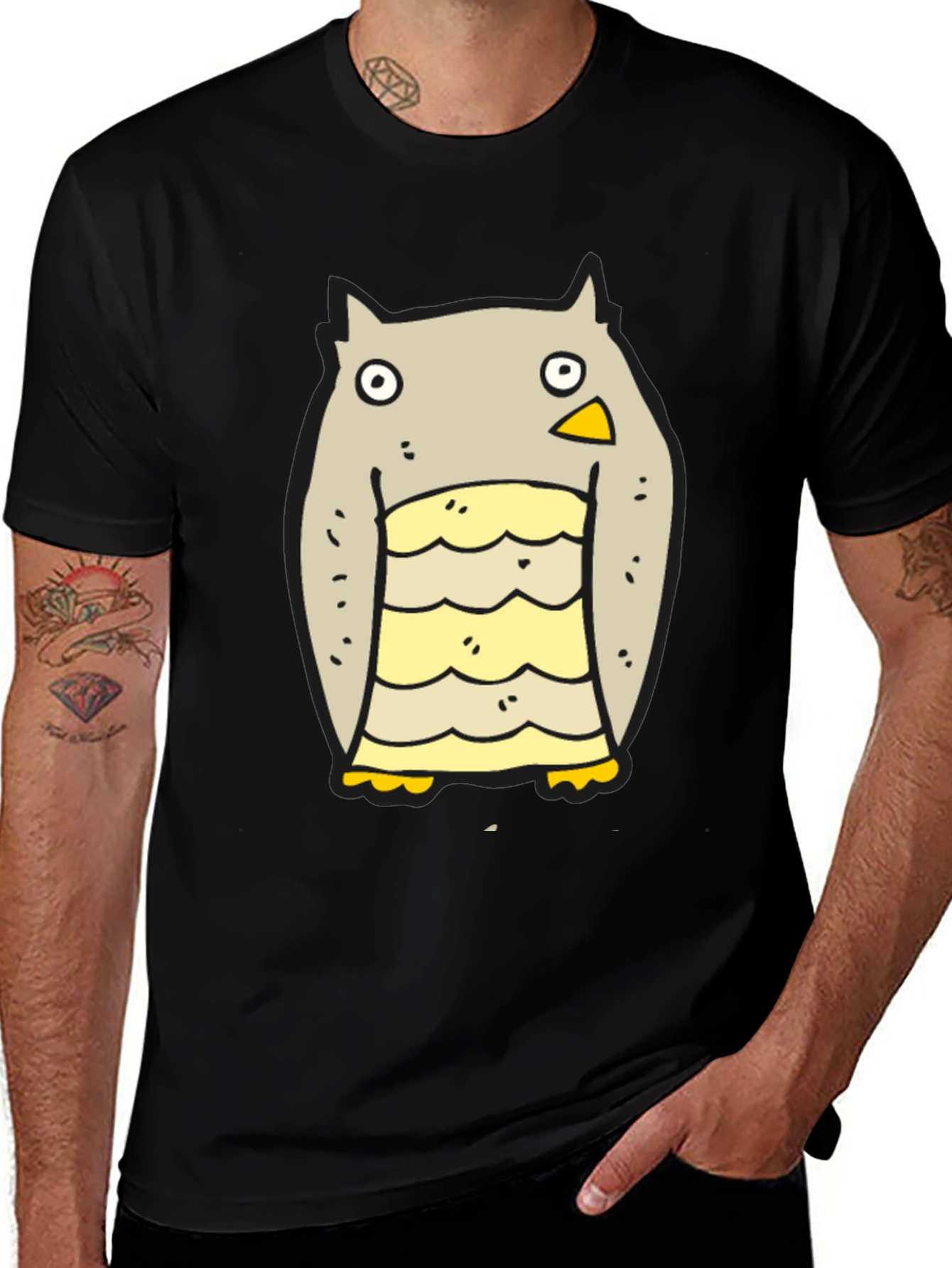 Cartoon Owl Graphic Black T-Shirt