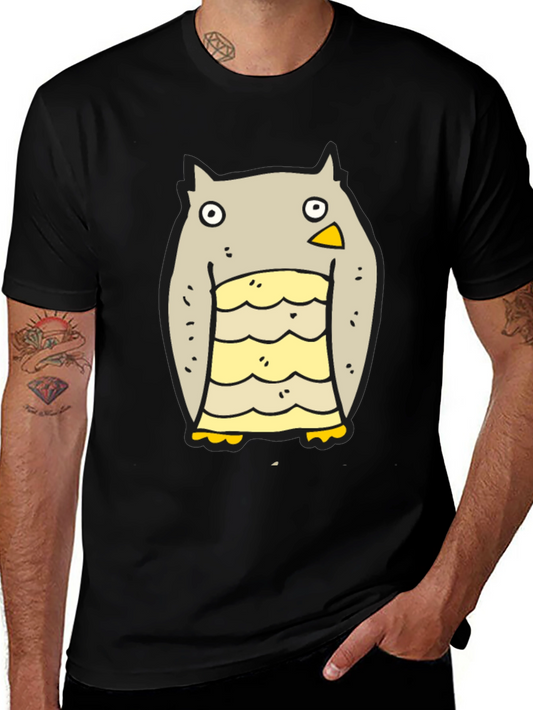 Cartoon Owl Graphic Black T-Shirt