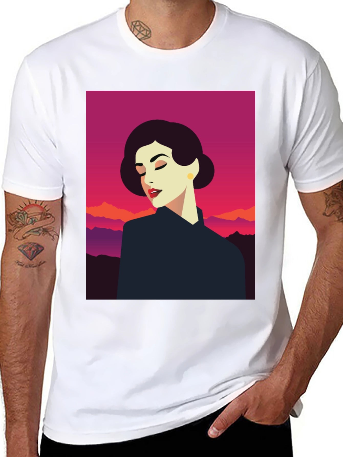 Retro Woman Graphic Tee - Black Cotton T-Shirt