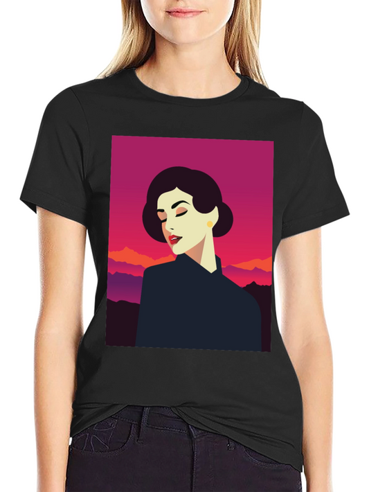 Retro Woman Graphic Tee - Black Cotton T-Shirt