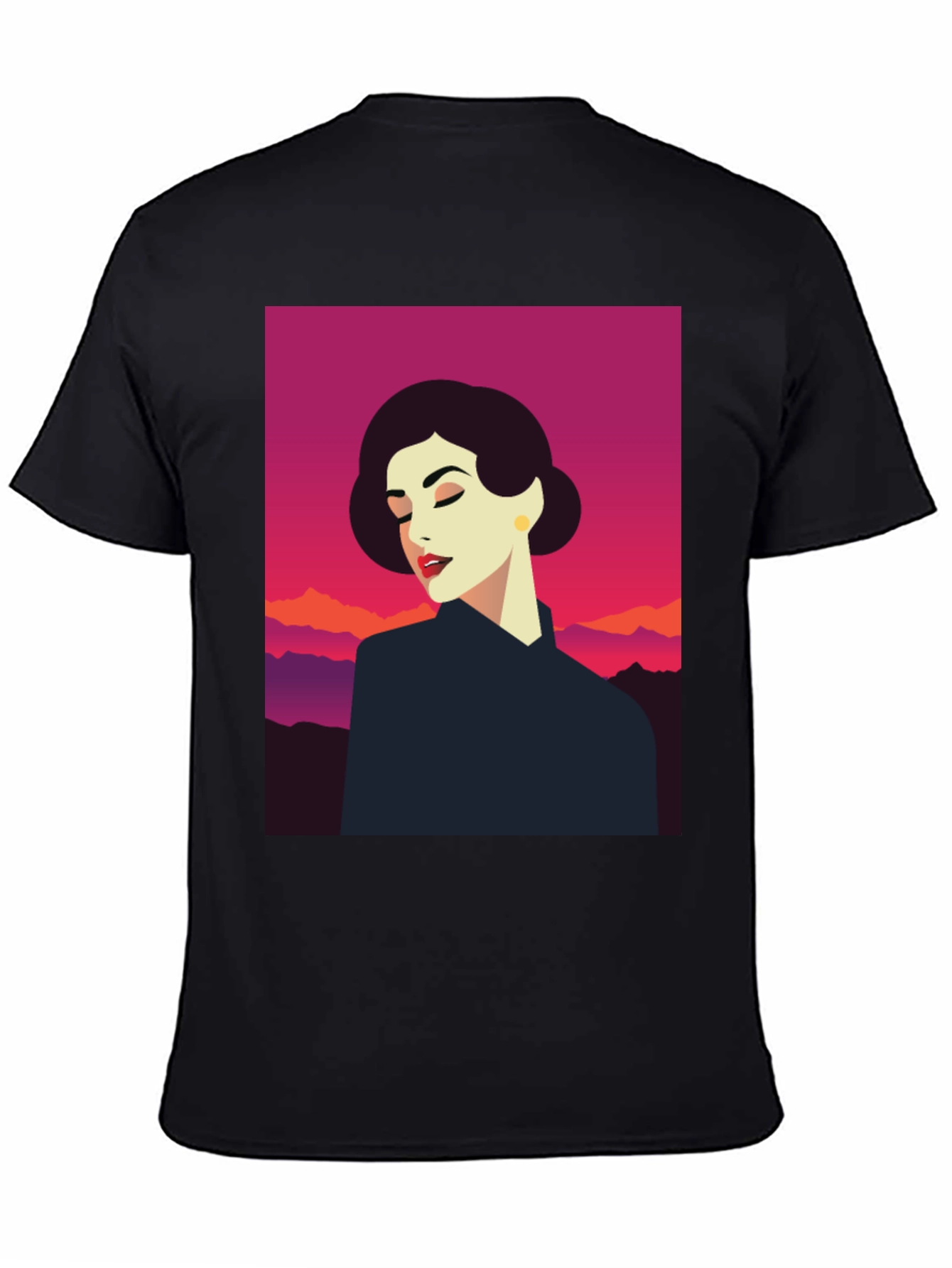 Retro Woman Graphic Tee - Black Cotton T-Shirt
