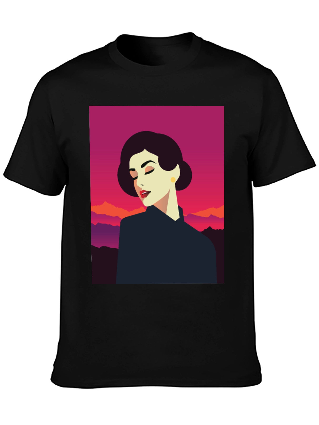 Retro Woman Graphic Tee - Black Cotton T-Shirt