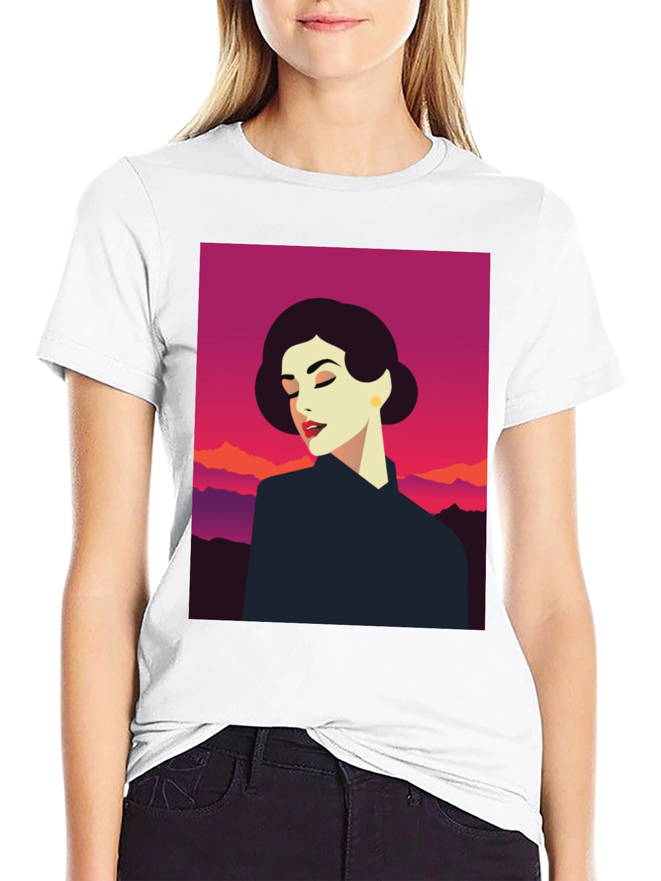 Retro Woman Graphic Tee - Black Cotton T-Shirt