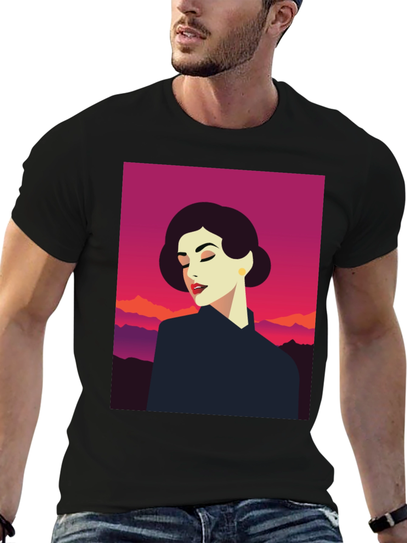 Retro Woman Graphic Tee - Black Cotton T-Shirt