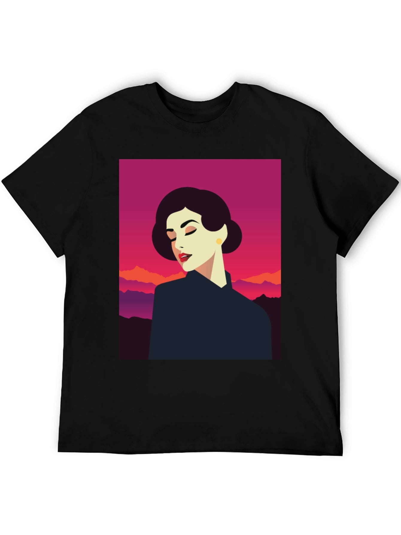 Retro Woman Graphic Tee - Black Cotton T-Shirt
