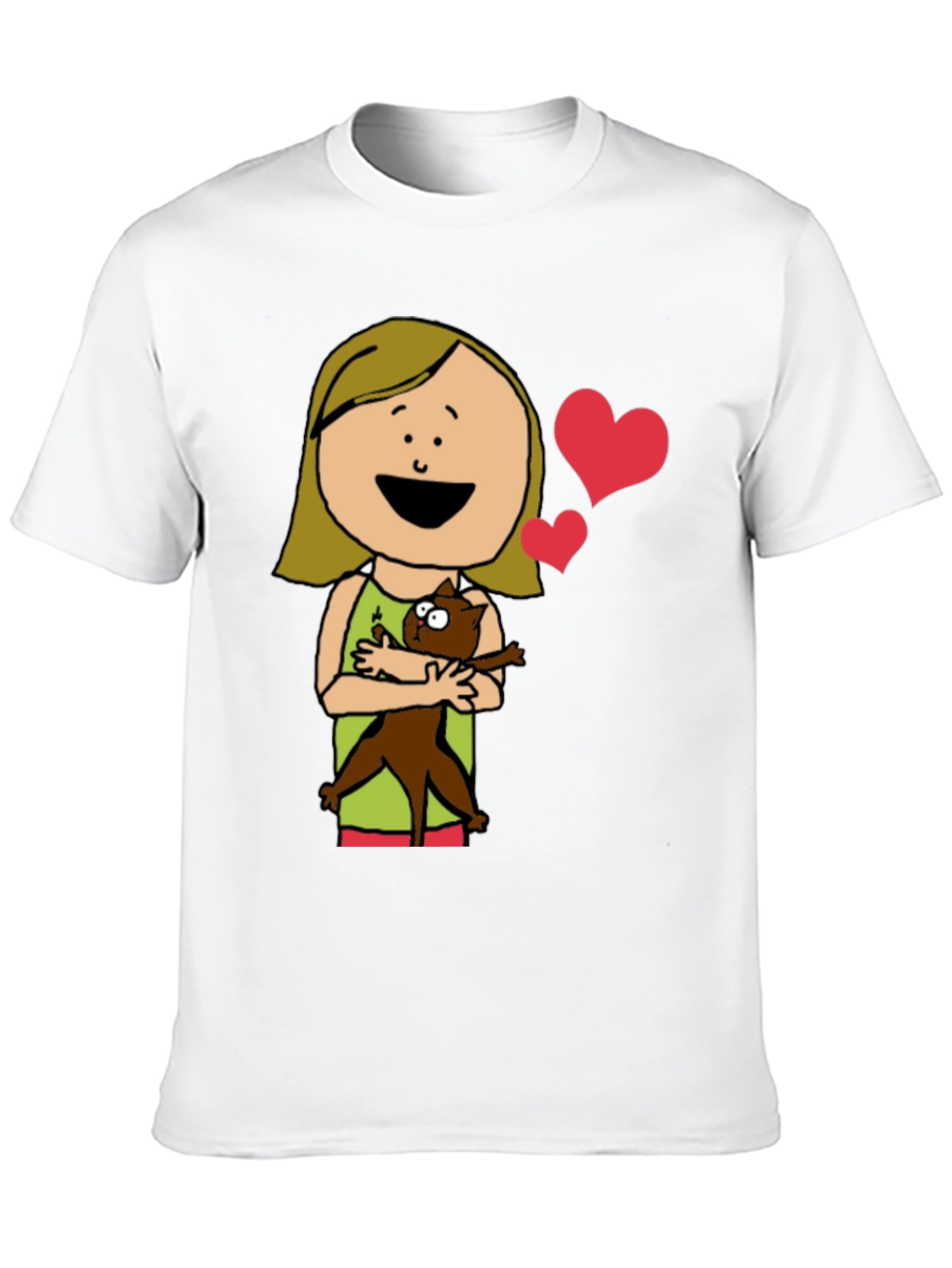 Cartoon Girl with Cat Graphic Tee