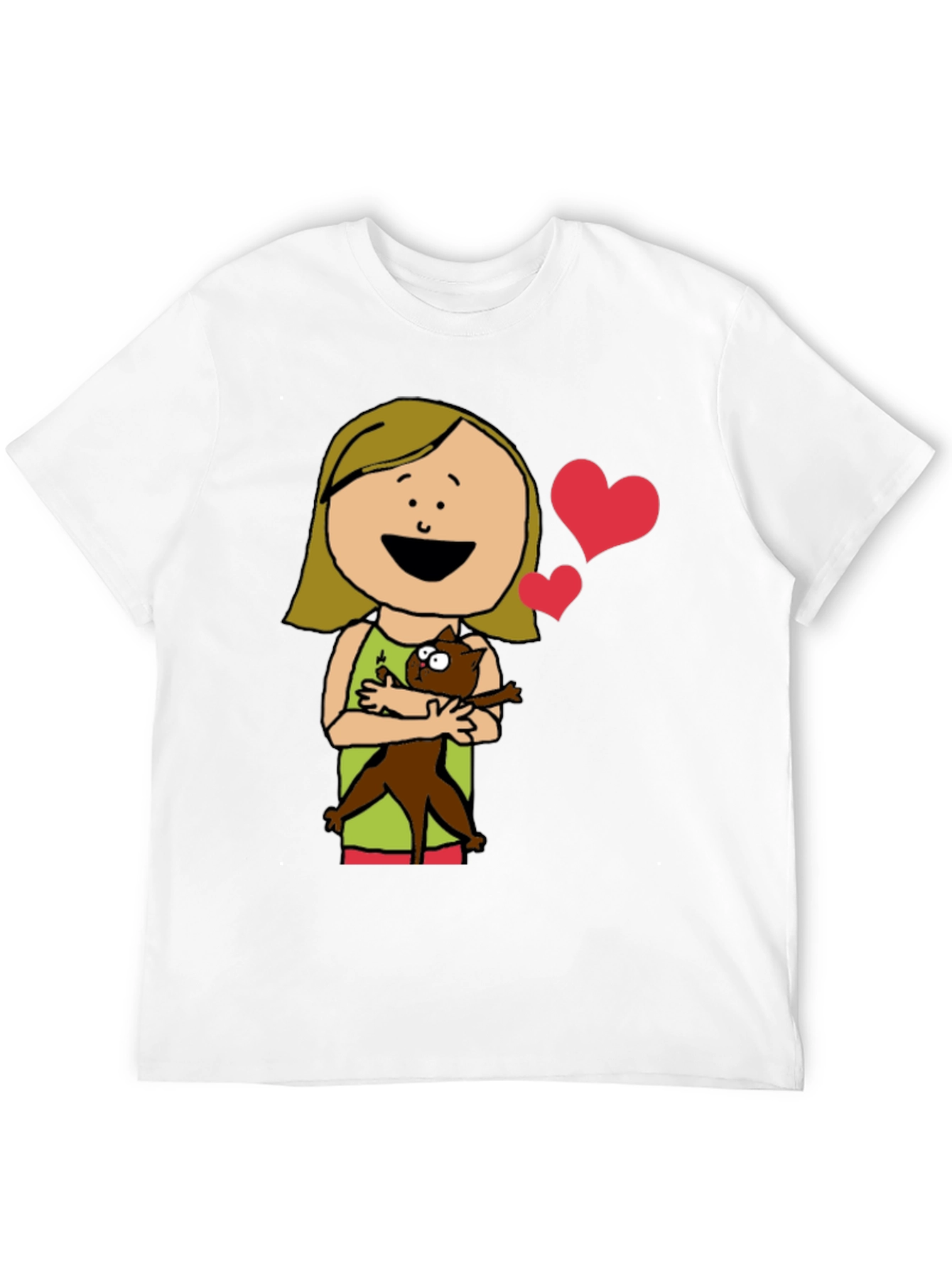 Cartoon Girl with Cat Graphic Tee