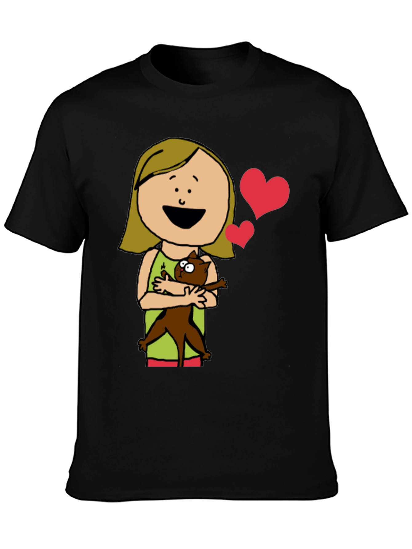 Cartoon Girl with Cat Graphic Tee