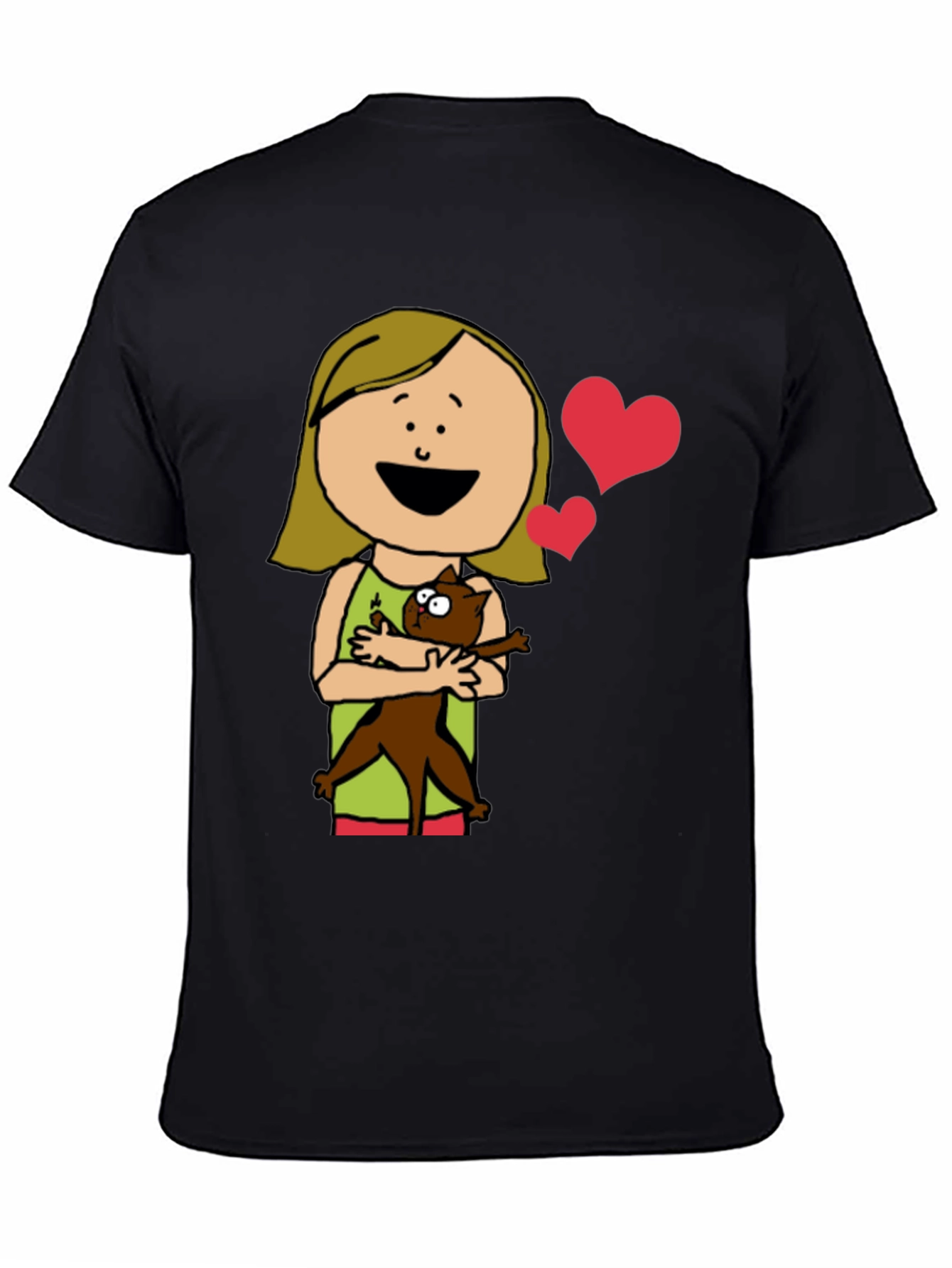 Cartoon Girl with Cat Graphic Tee