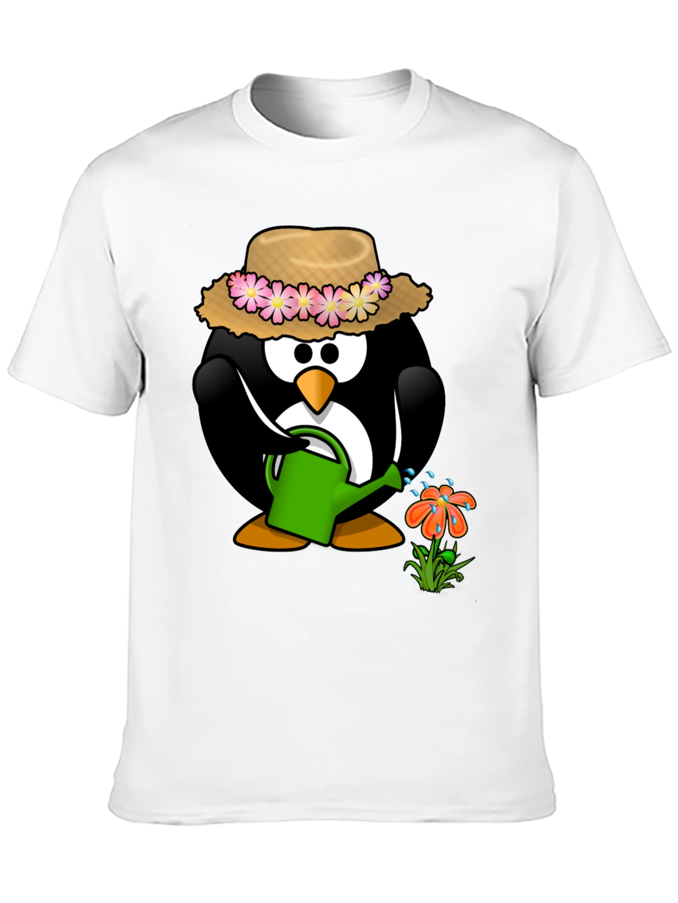 Gardening Penguin Graphic Tee - Black Cotton T-Shirt