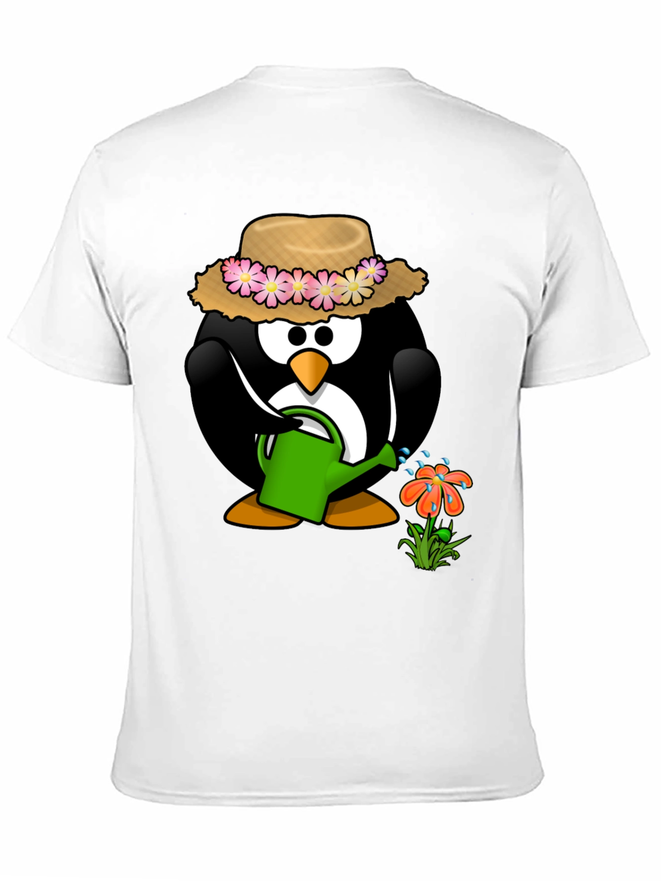 Gardening Penguin Graphic Tee - Black Cotton T-Shirt
