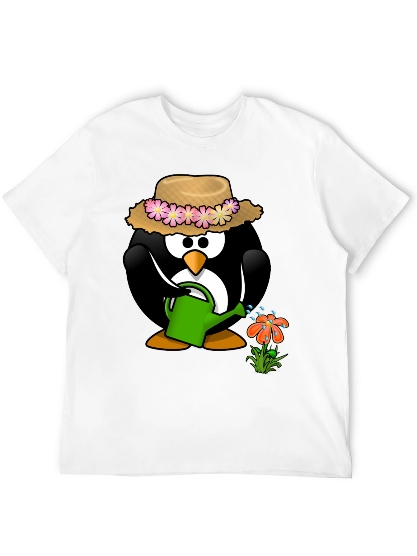 Gardening Penguin Graphic Tee - Black Cotton T-Shirt