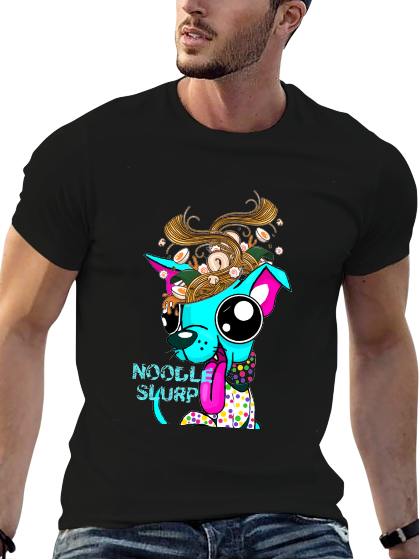 Noodle Slurp Dog T-Shirt - Unique Graphic Tee