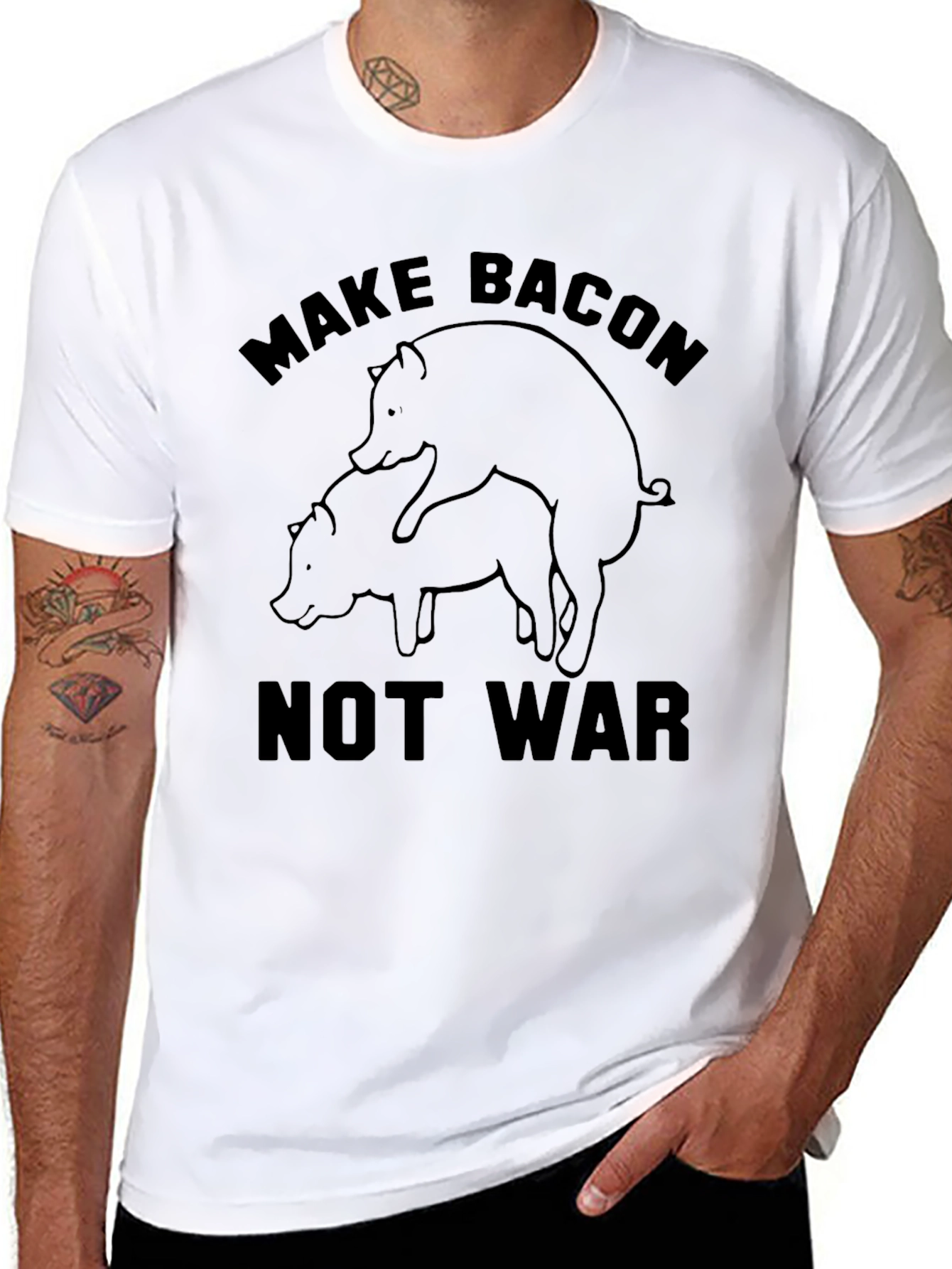 Make Bacon Not War T-Shirt - Funny Pig Design