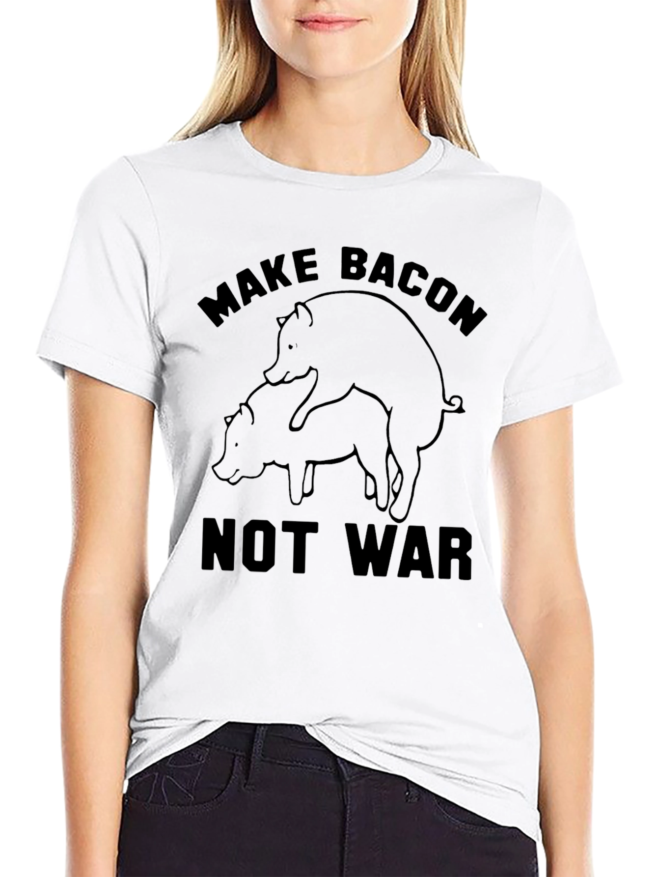 Make Bacon Not War T-Shirt - Funny Pig Design