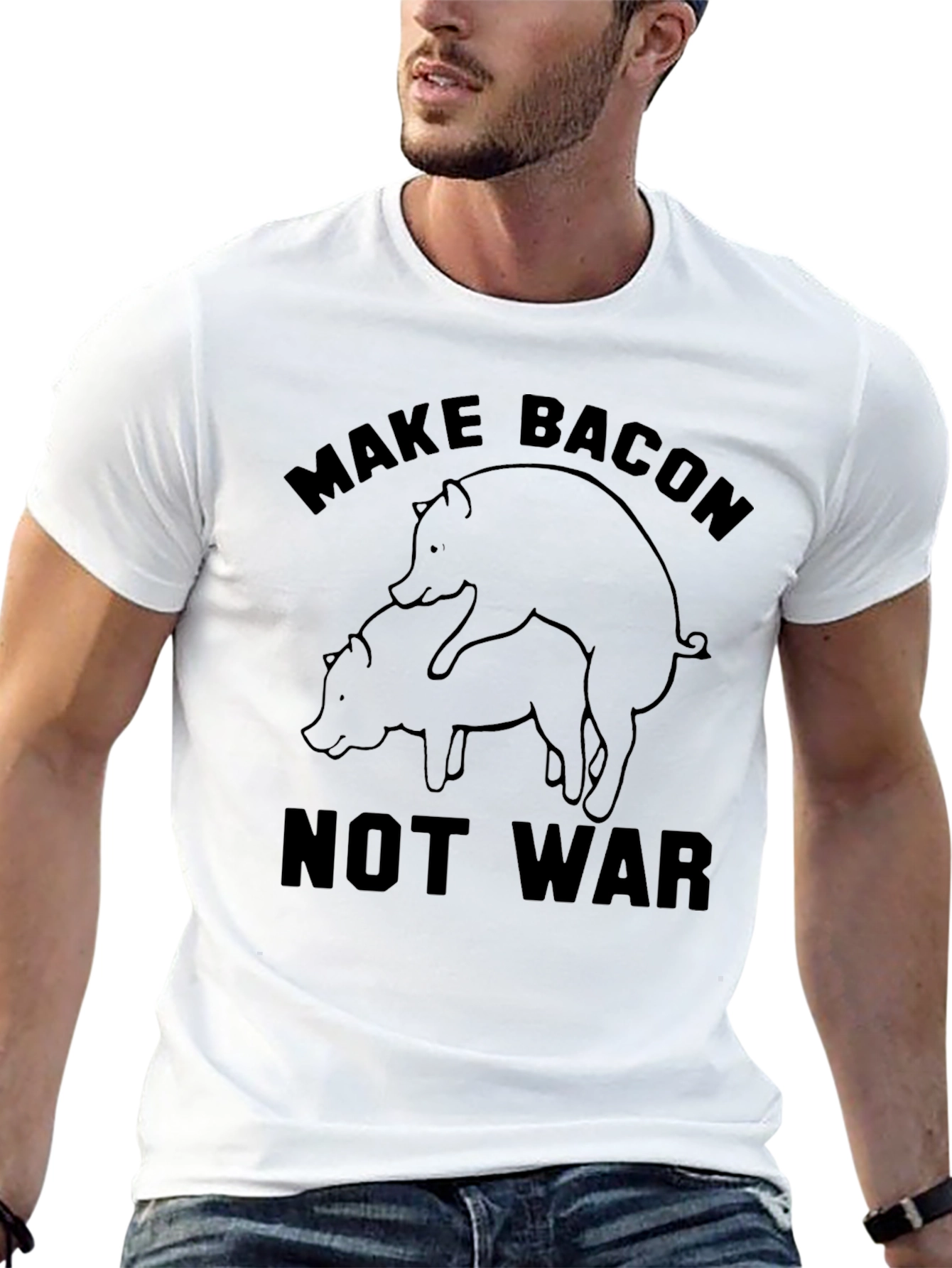 Make Bacon Not War T-Shirt - Funny Pig Design