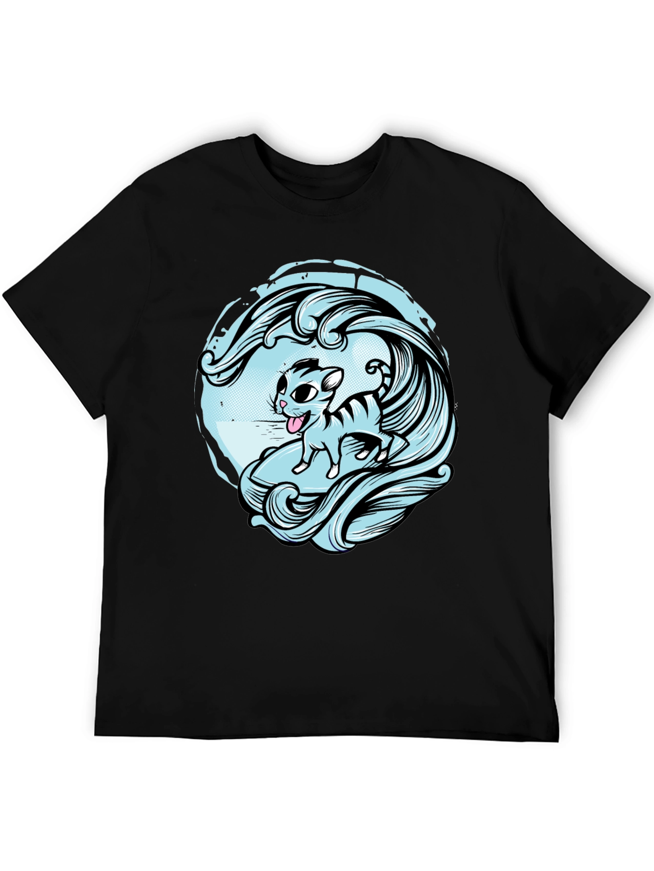 Surfing Cat Graphic Tee - Cool Wave Design