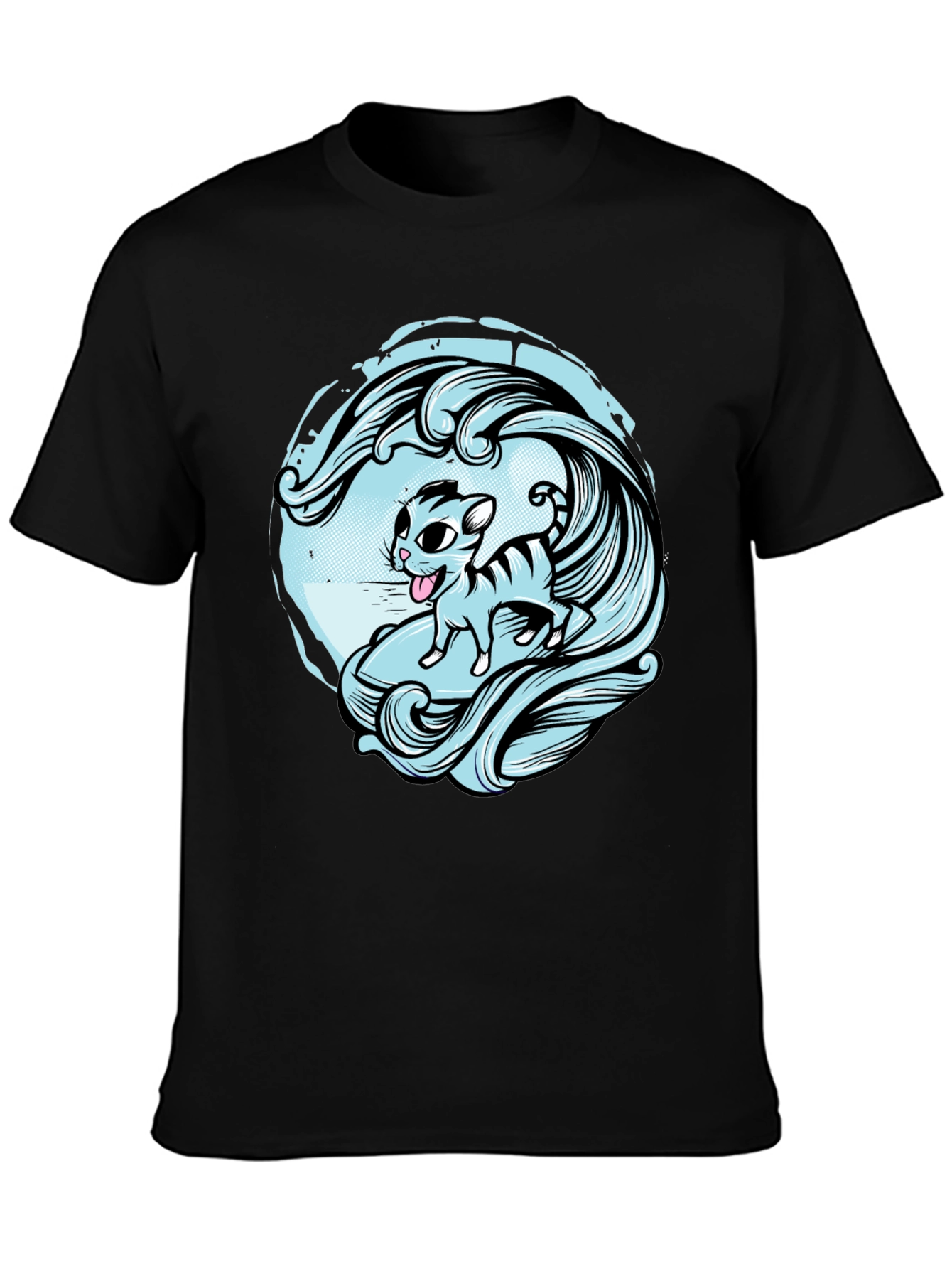Surfing Cat Graphic Tee - Cool Wave Design