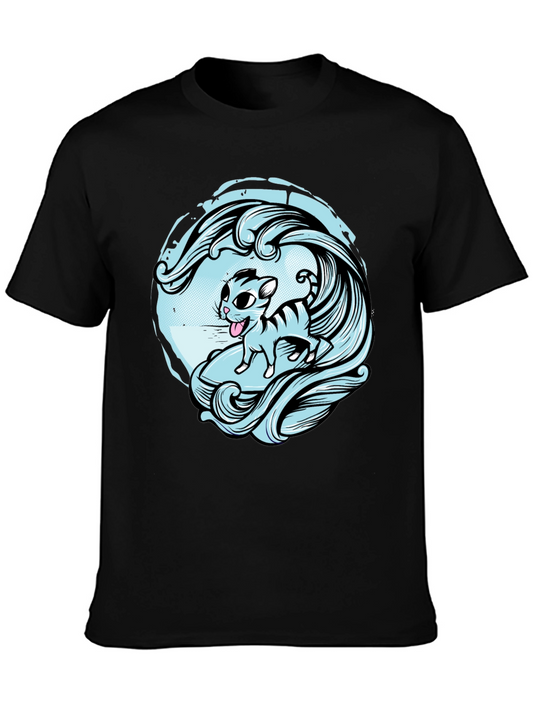 Surfing Cat Graphic Tee - Cool Wave Design