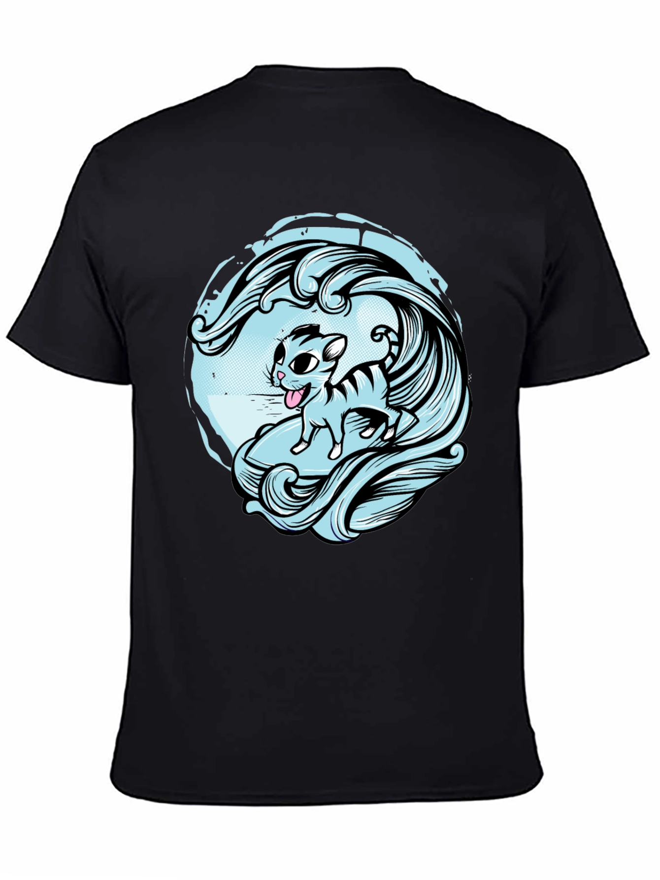 Surfing Cat Graphic Tee - Cool Wave Design