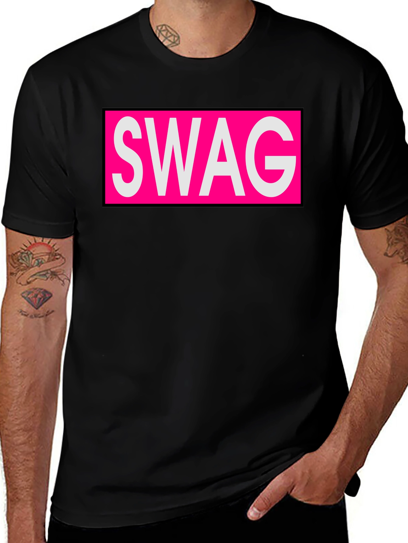 Mens Black T-Shirt with SWAG Graphic Print