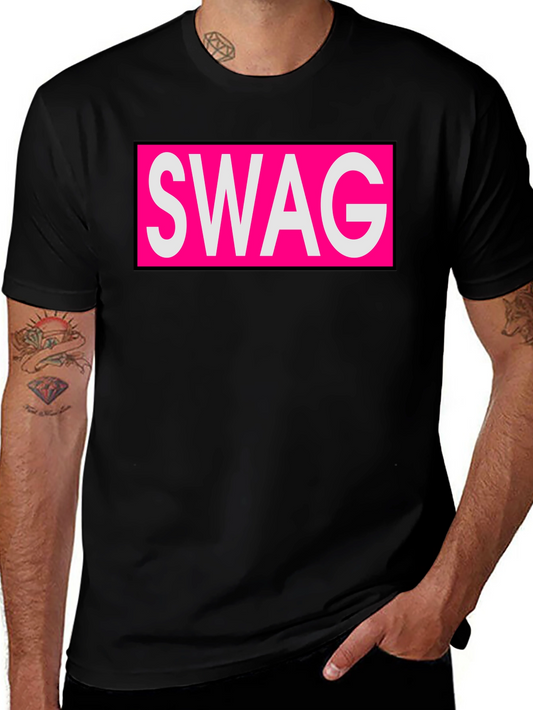 Mens Black T-Shirt with SWAG Graphic Print