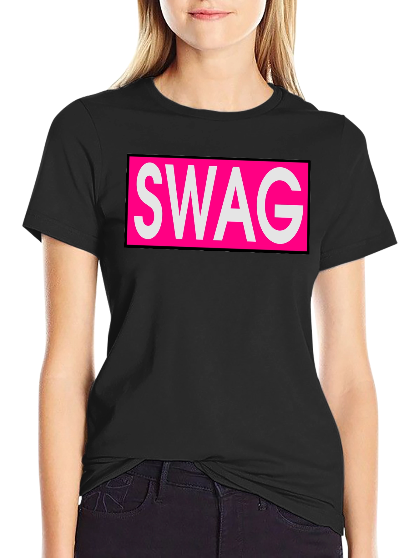 Mens Black T-Shirt with SWAG Graphic Print