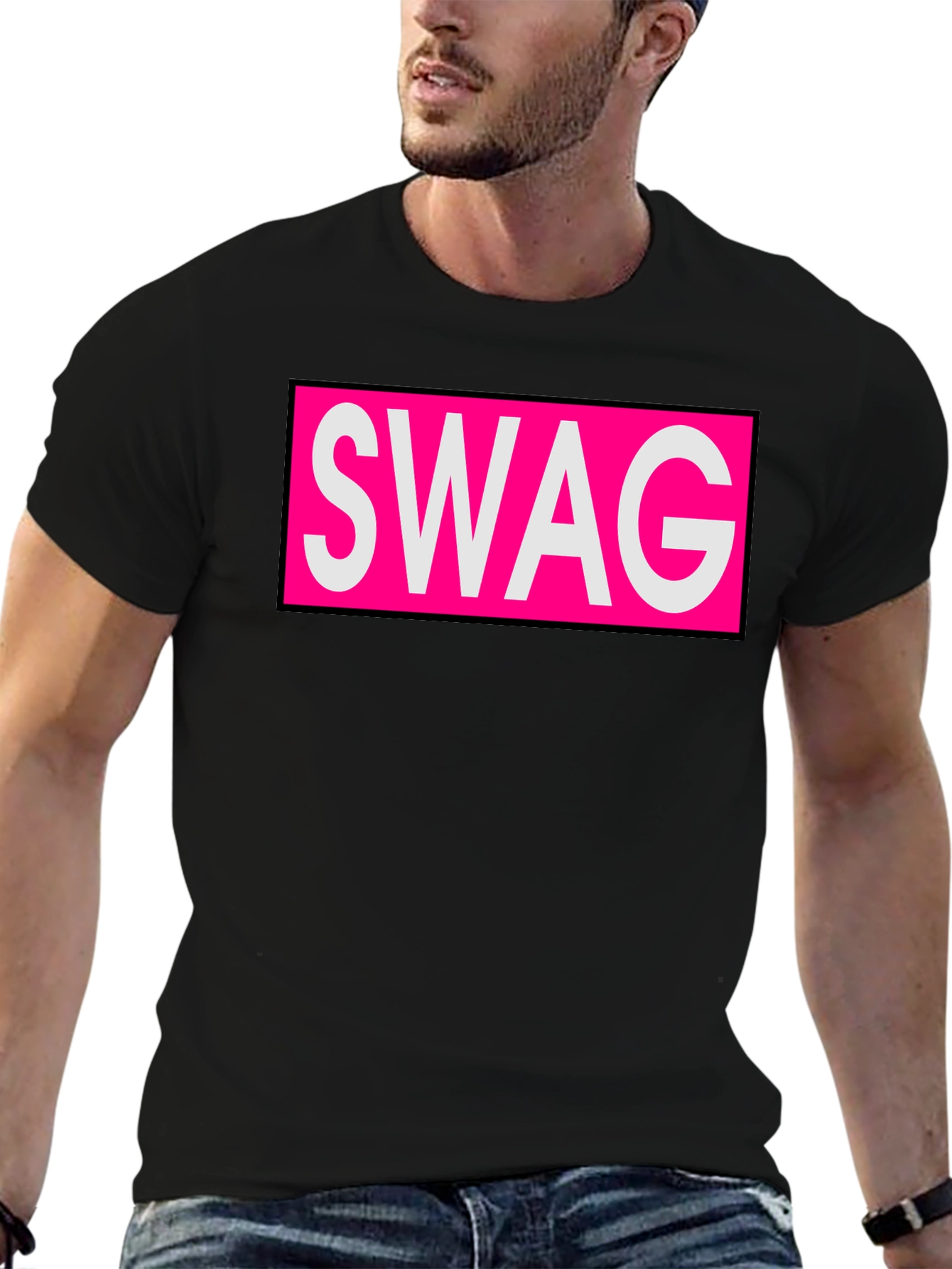 Mens Black T-Shirt with SWAG Graphic Print
