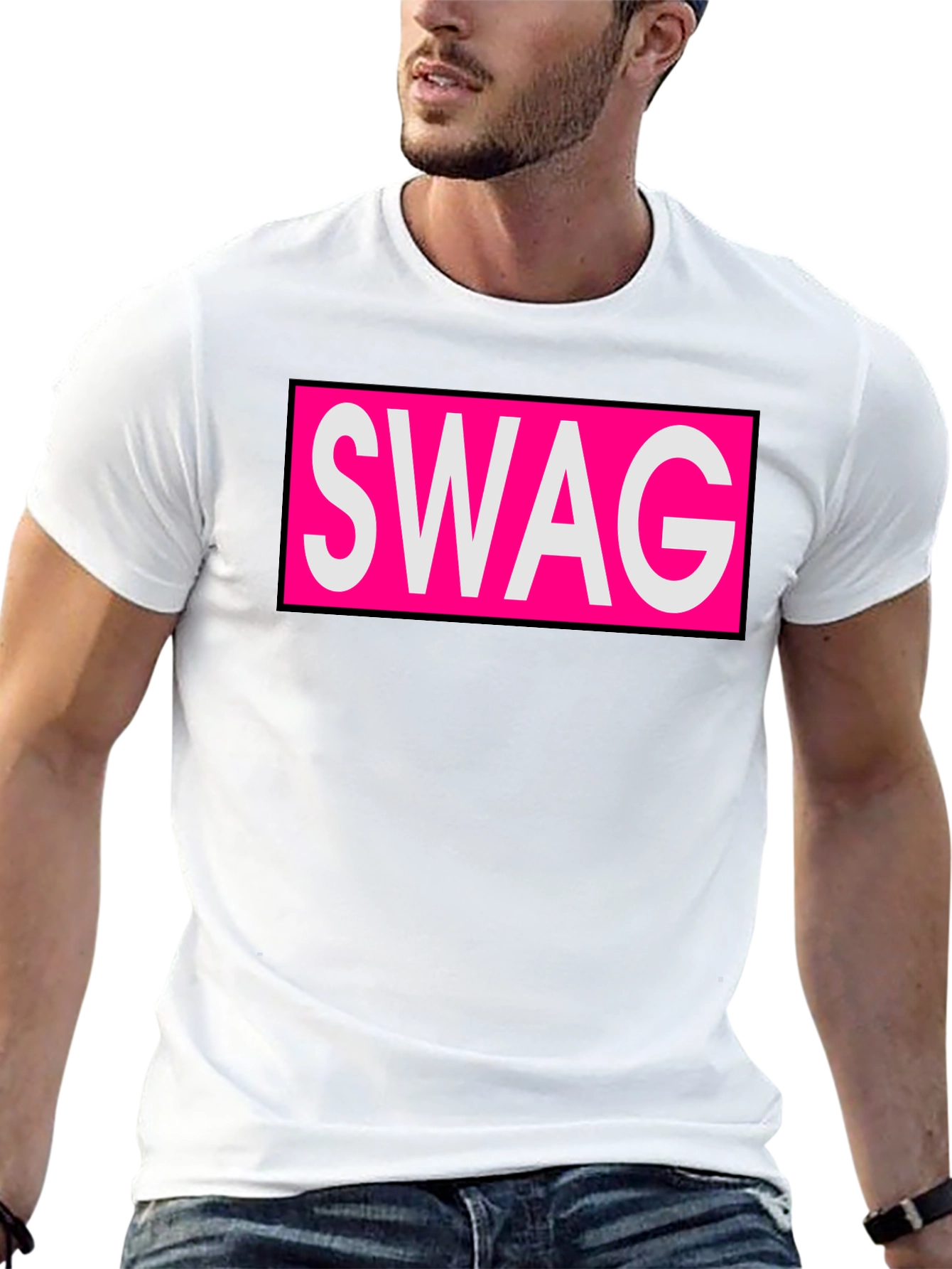 Mens Black T-Shirt with SWAG Graphic Print
