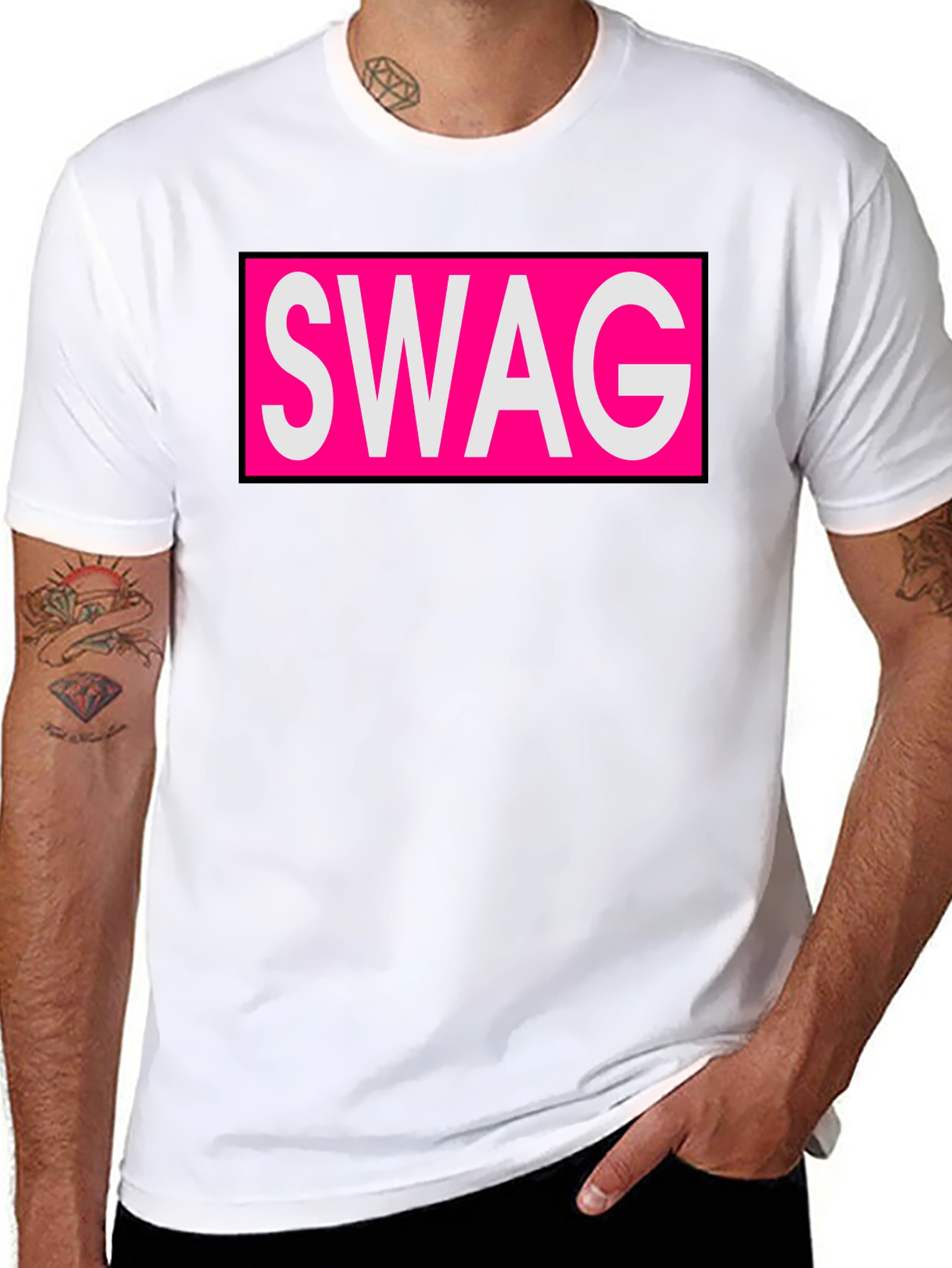 Mens Black T-Shirt with SWAG Graphic Print