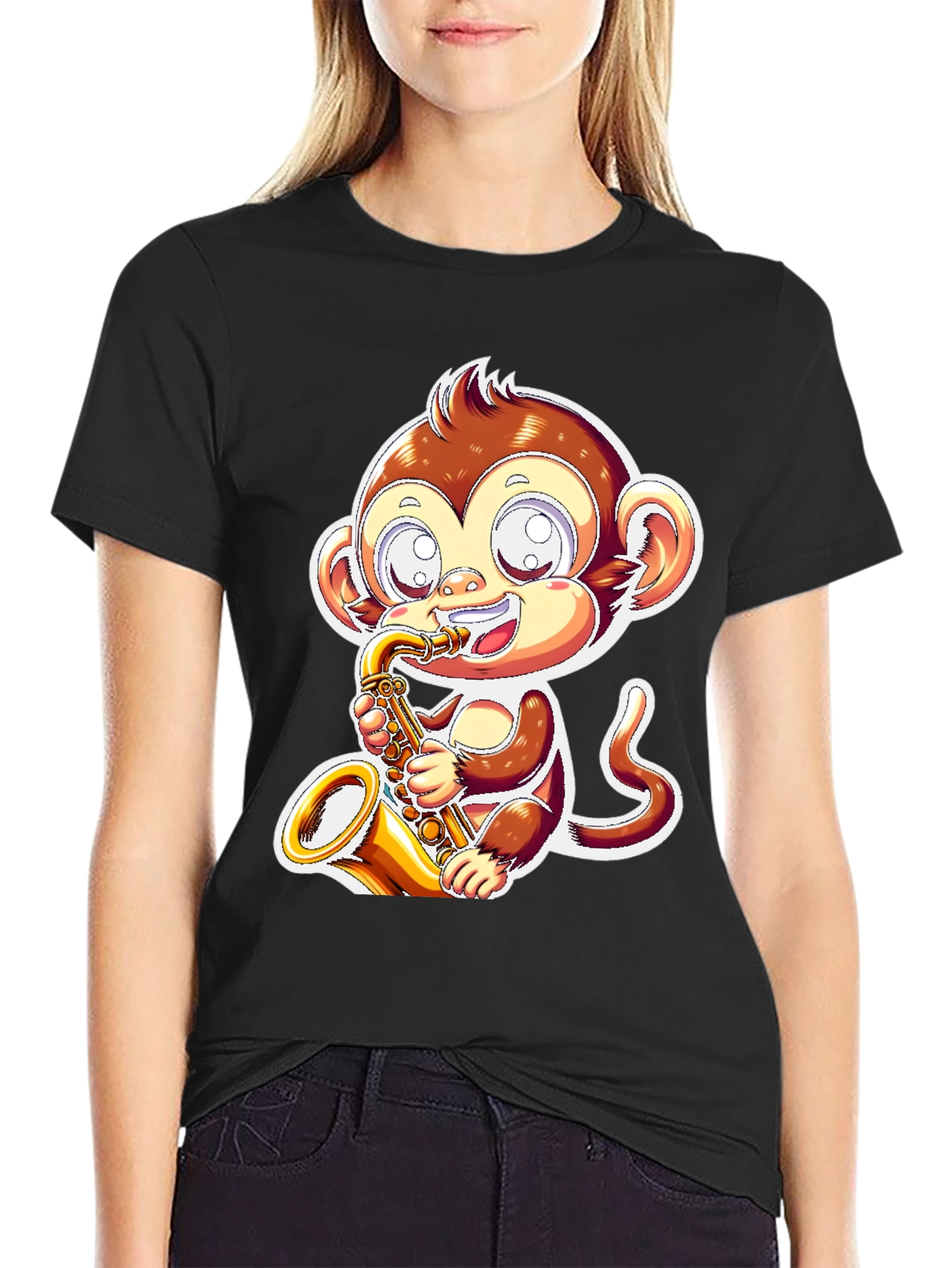 Monkey Saxophone Graphic Tee - Black T-Shirt