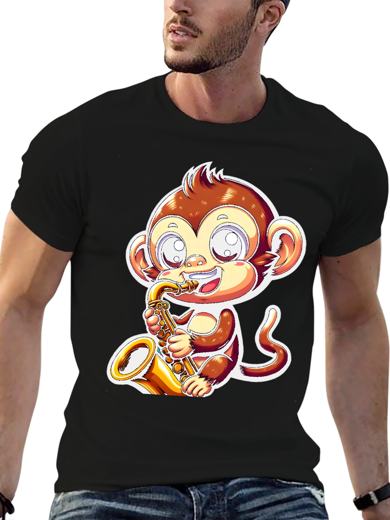Monkey Saxophone Graphic Tee - Black T-Shirt