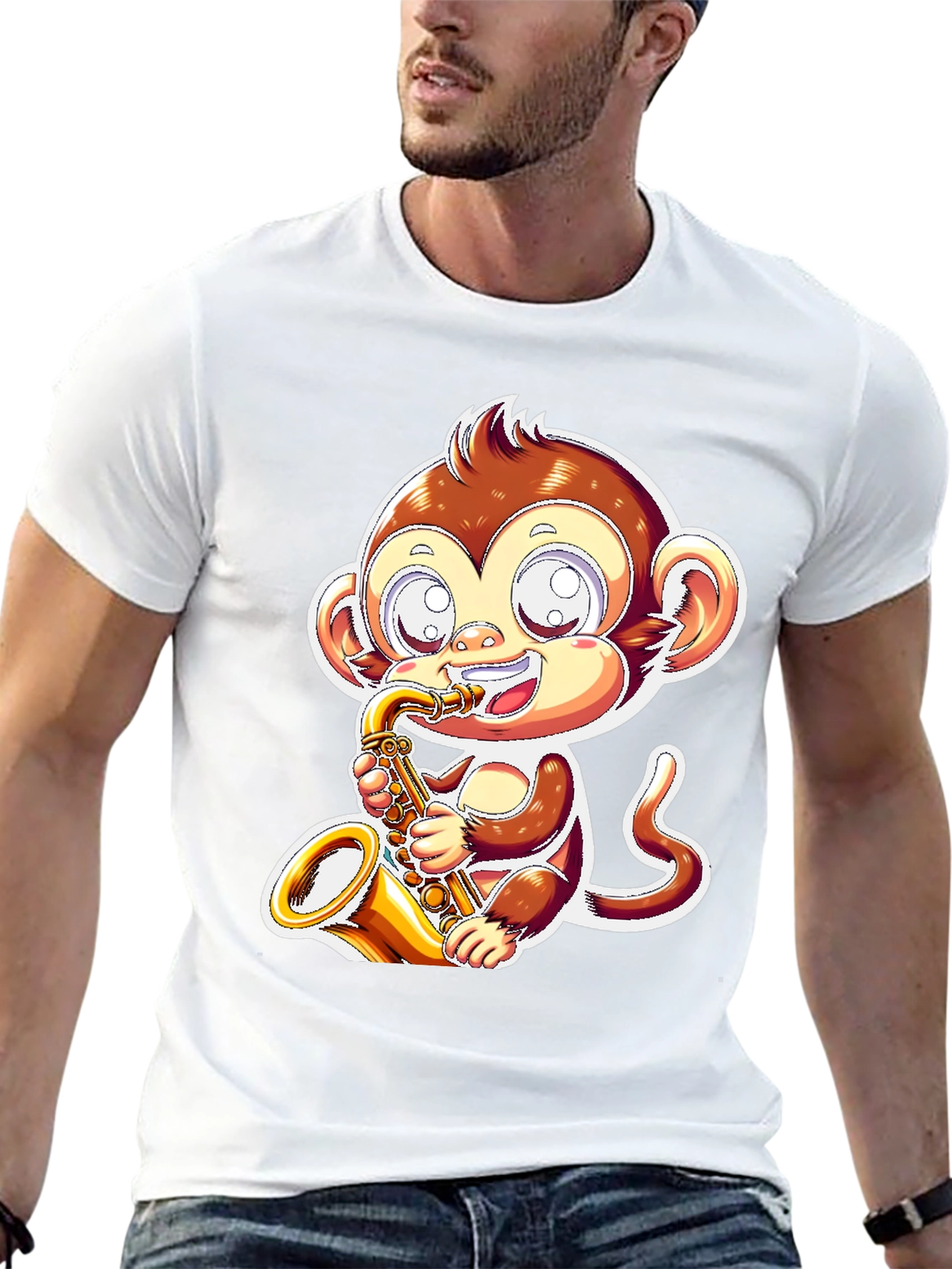 Monkey Saxophone Graphic Tee - Black T-Shirt