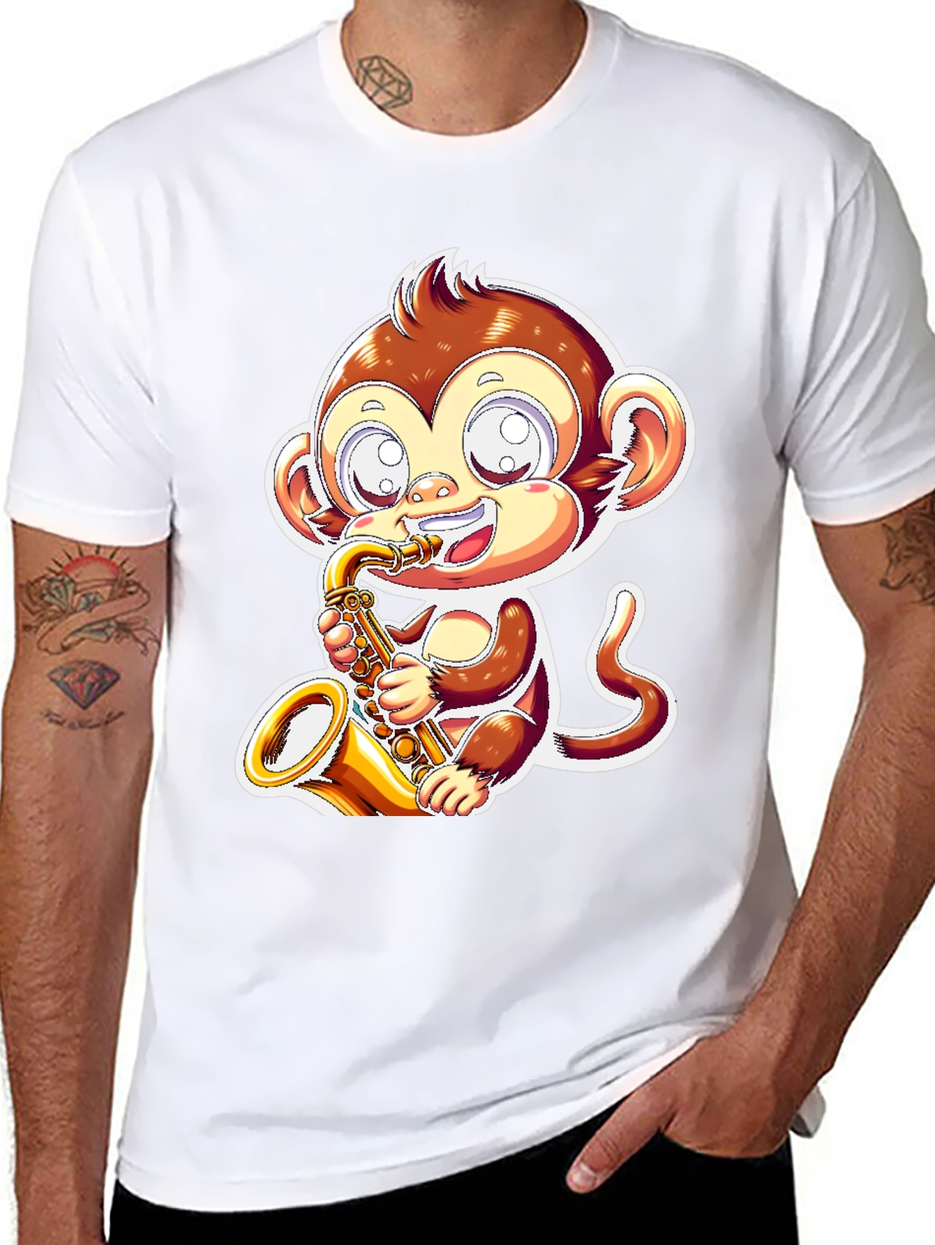 Monkey Saxophone Graphic Tee - Black T-Shirt