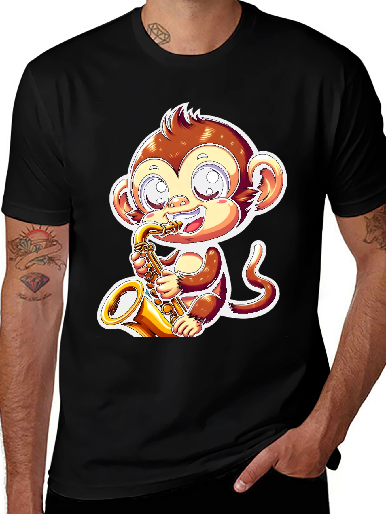 Monkey Saxophone Graphic Tee - Black T-Shirt