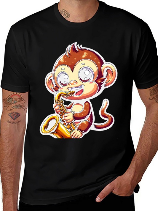 Monkey Saxophone Graphic Tee - Black T-Shirt
