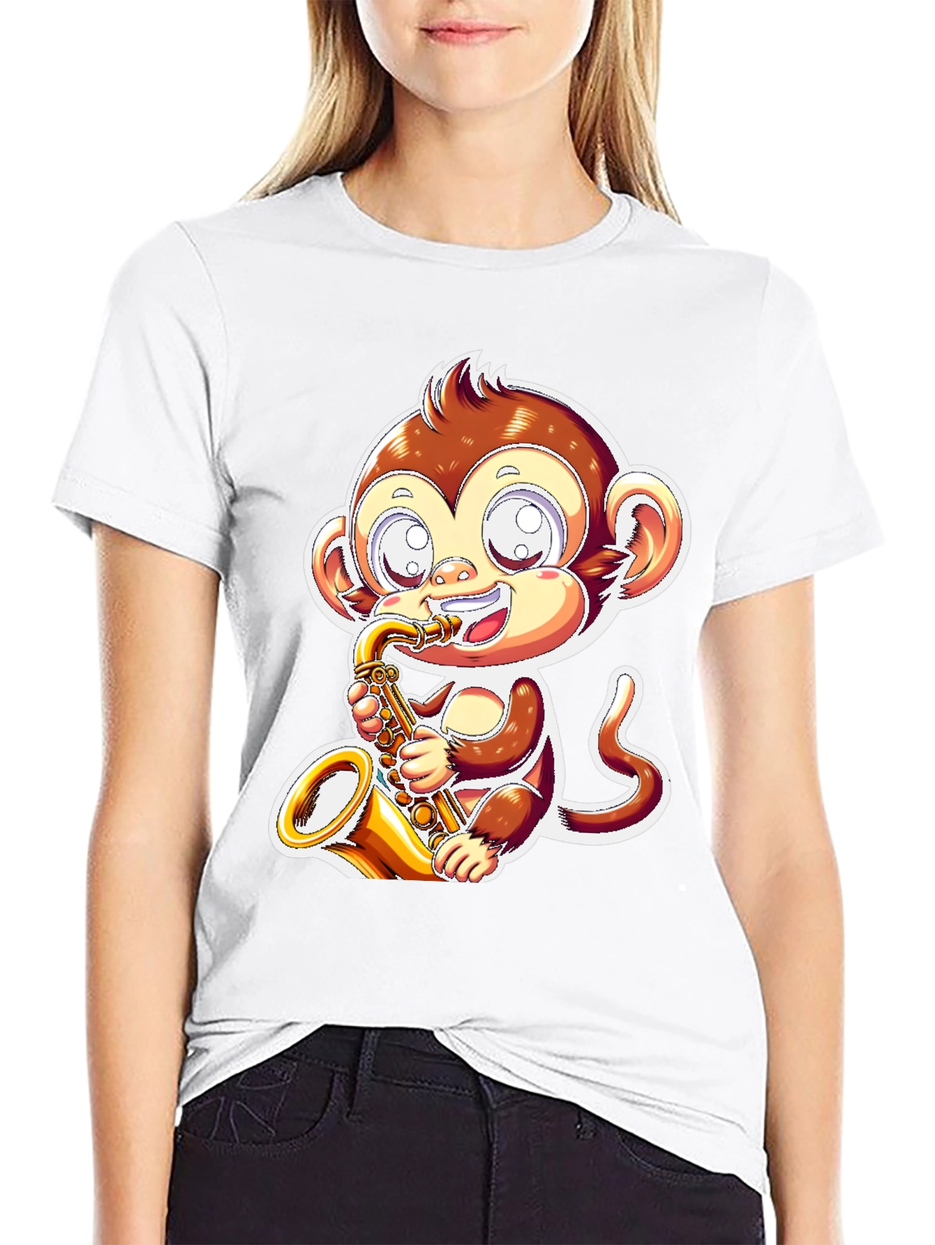 Monkey Saxophone Graphic Tee - Black T-Shirt