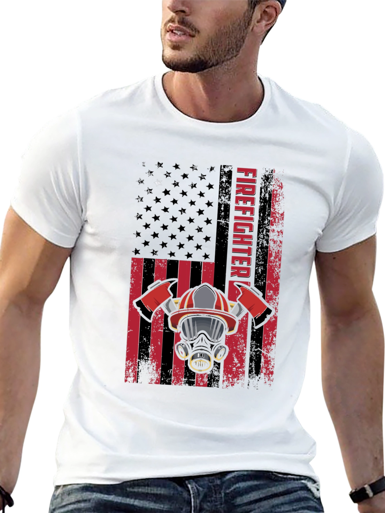 Firefighter American Flag Graphic Tee - Black